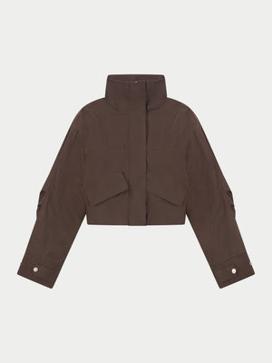 FUNNEL NECK SHELL JACKET - BROWN