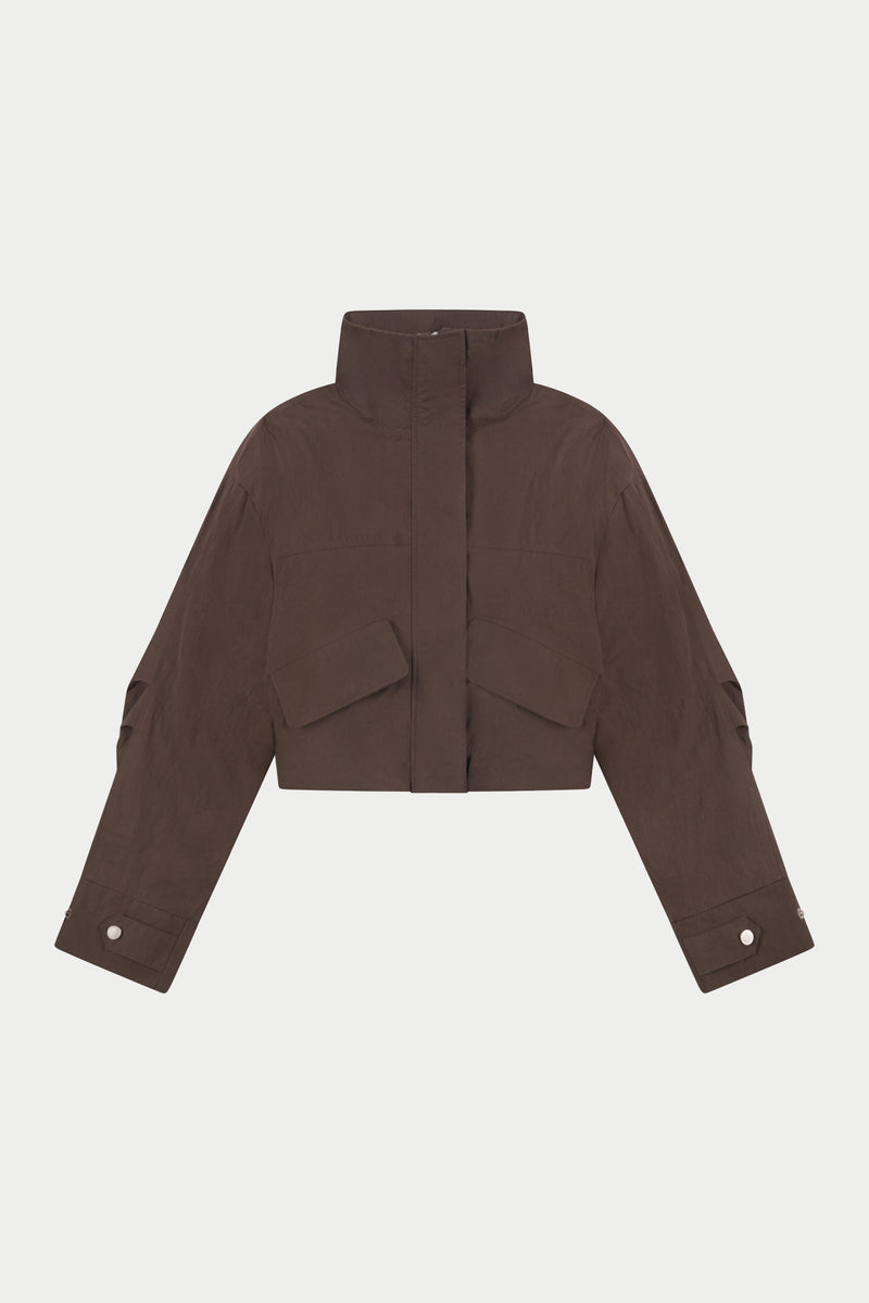 FUNNEL NECK SHELL JACKET - BROWN – The Couture Club