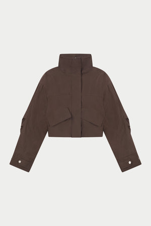 FUNNEL NECK SHELL JACKET - BROWN