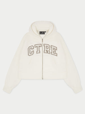 CTRE CROPPED ZIP THROUGH HOODIE - OFF WHITE