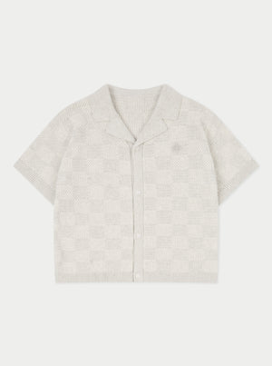 KIDS KNITTED CHECKERBOARD SHIRT - GREY
