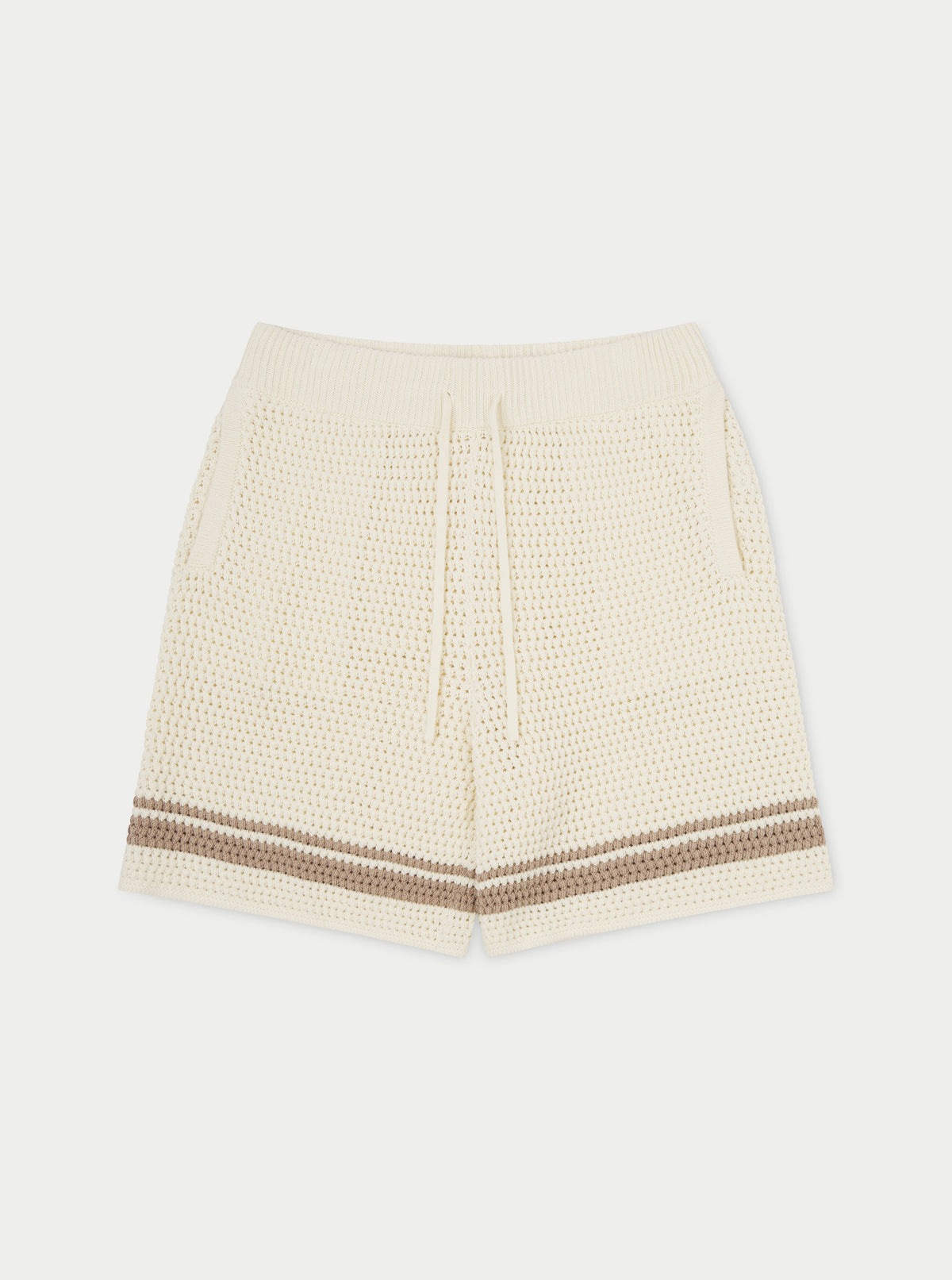 CROCHET KNITTED CONTRAST STRIPE SHORTS - OFF WHITE