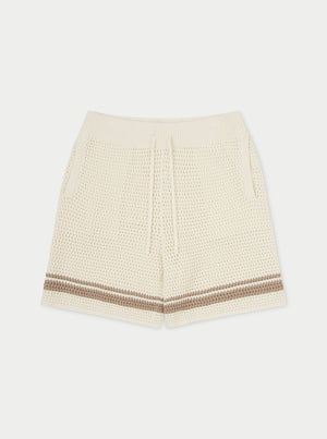 CROCHET KNITTED CONTRAST STRIPE SHORTS - OFF WHITE