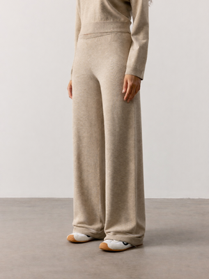 KNITTED PANEL TROUSERS - BEIGE