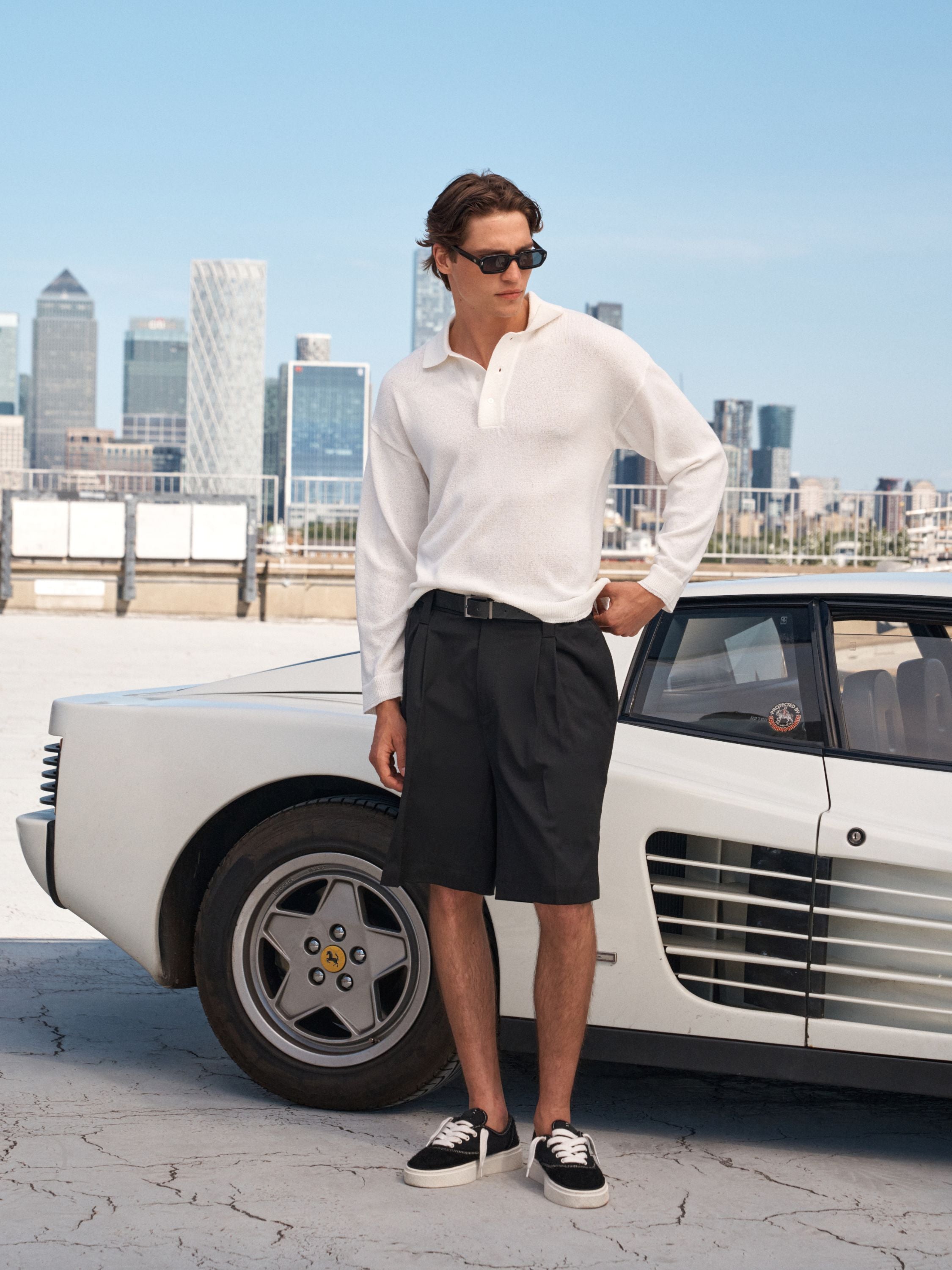 FINE GAUGE KNITTED LONG SLEEVE POLO - WHITE