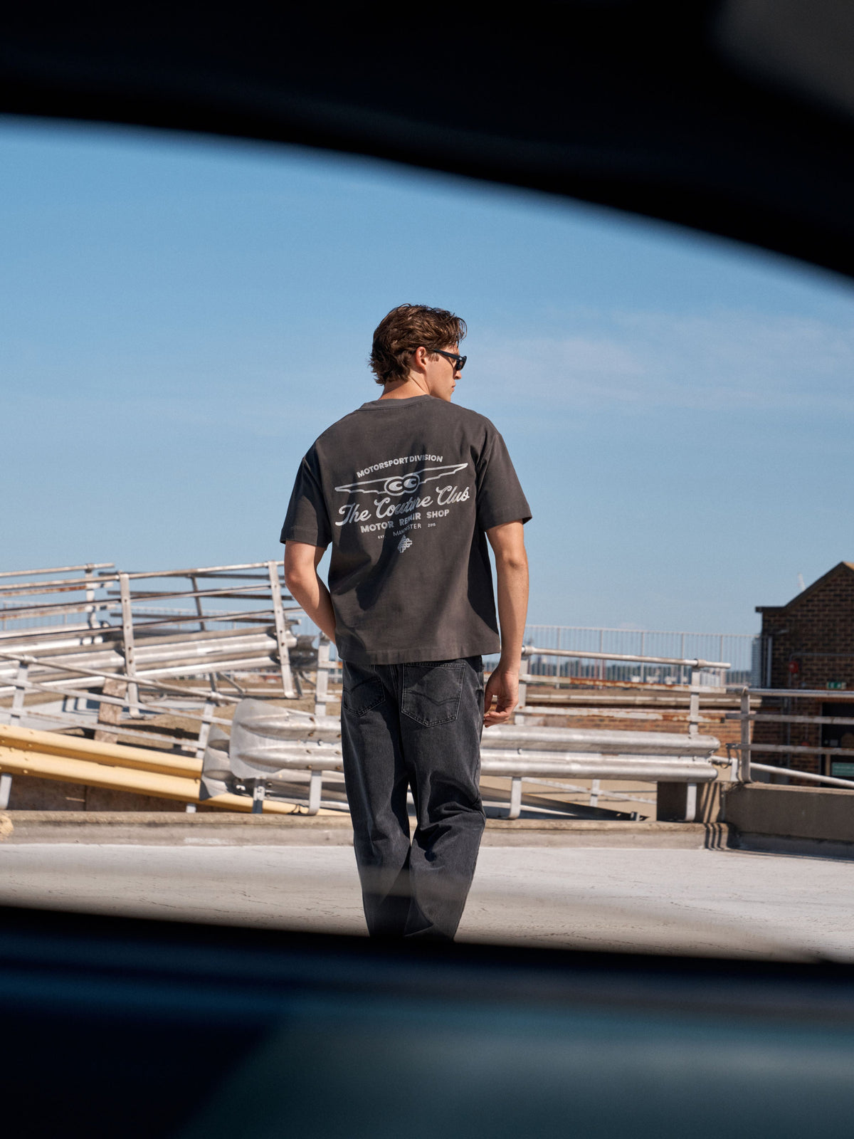 MOTOR REPAIR SHOP GRAPHIC T-SHIRT - CHARCOAL WHITE