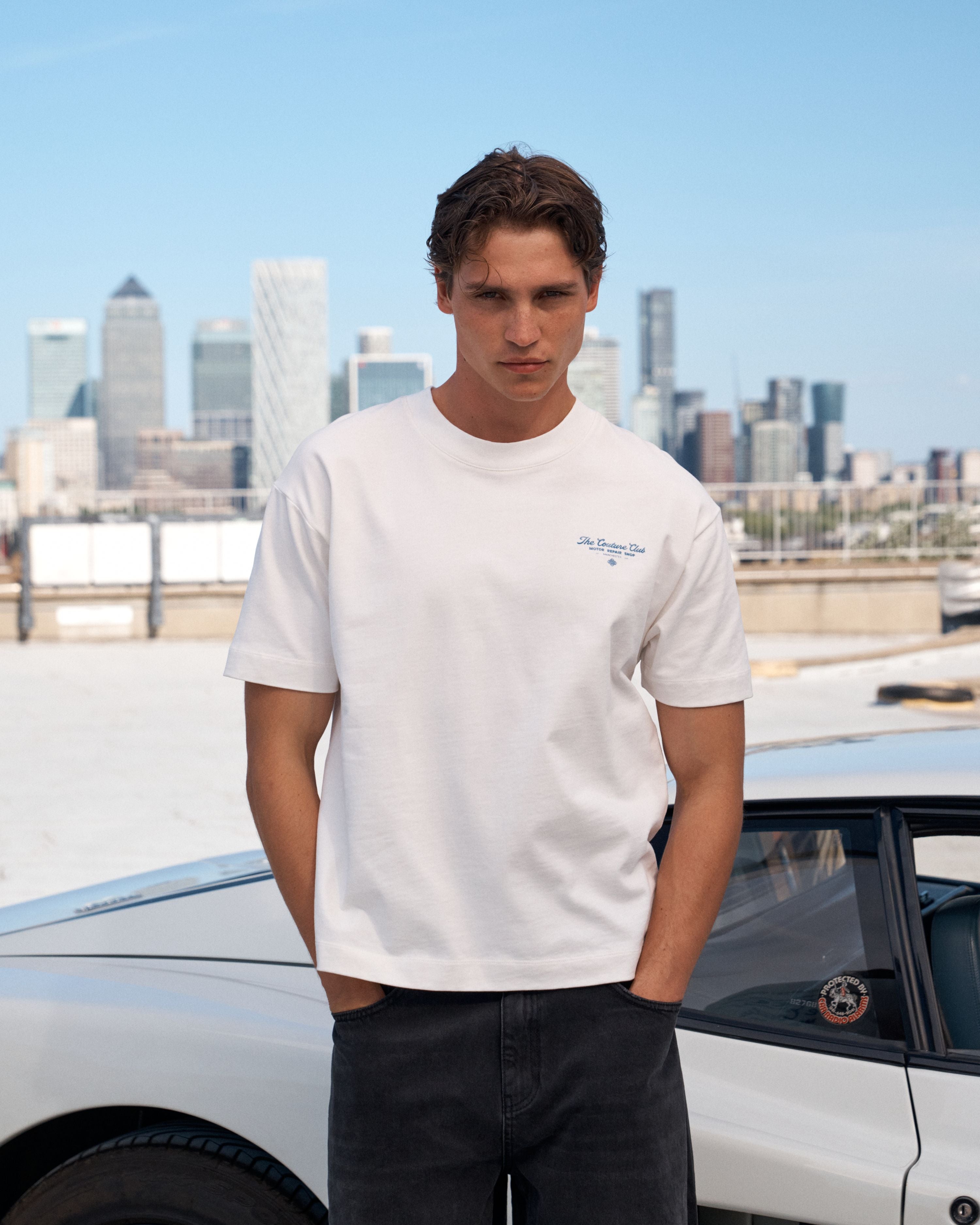 MOTOR REPAIR SHOP GRAPHIC T-SHIRT -  WHITE BLUE