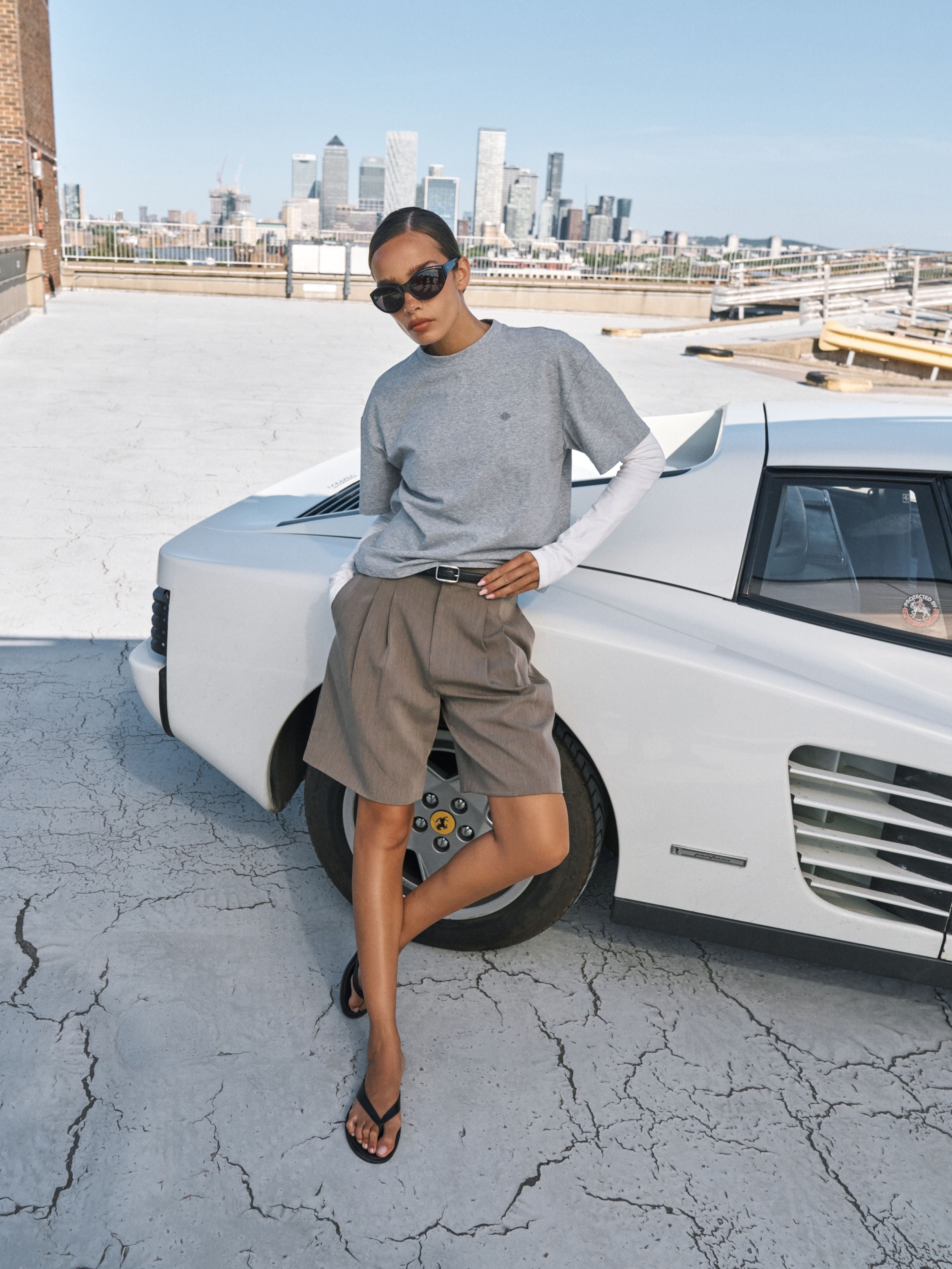 DOUBLE LAYER LONG SLEEVE T-SHIRT - GREY MARL