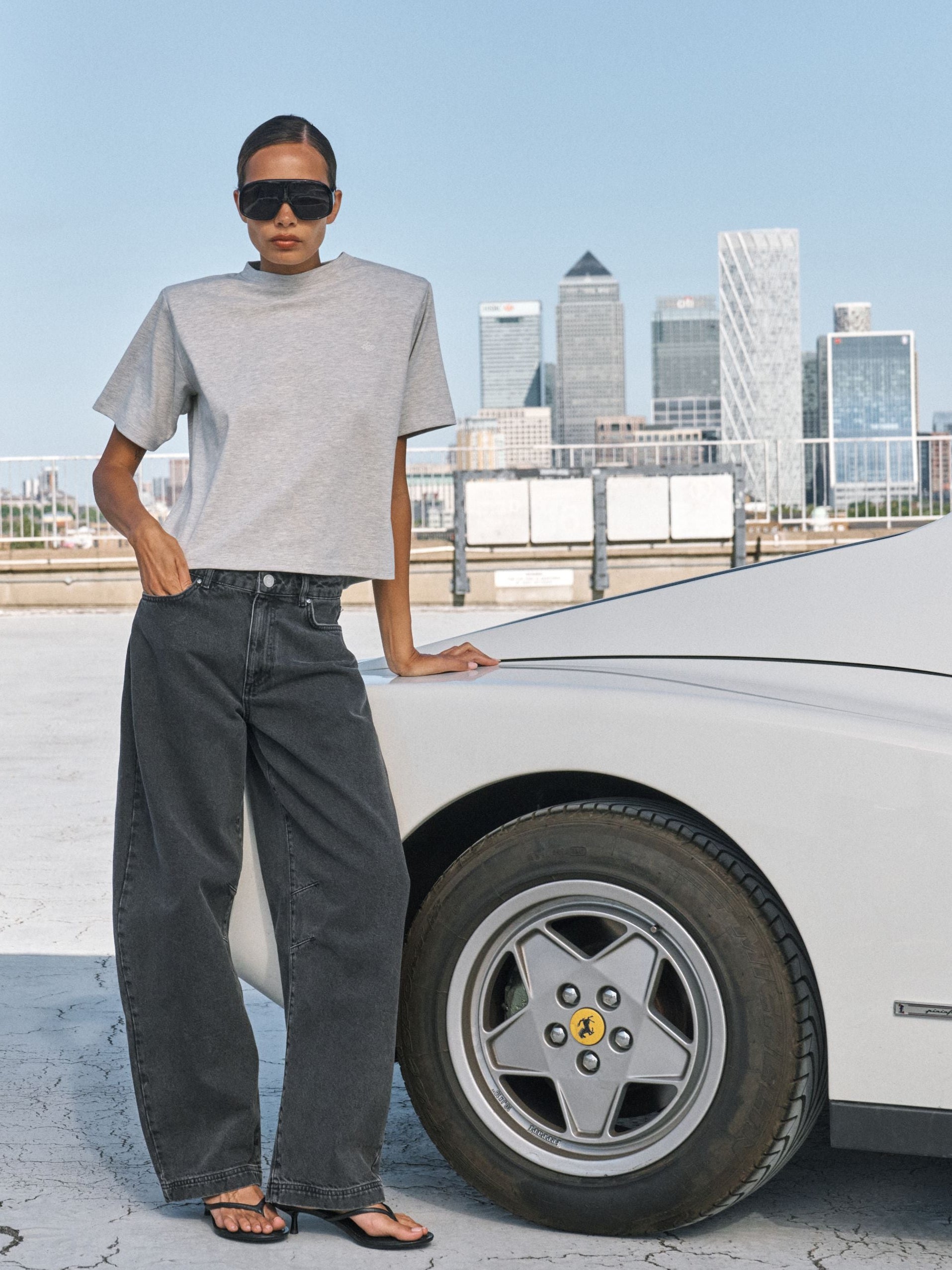 SHOULDER PAD T-SHIRT - GREY MARL