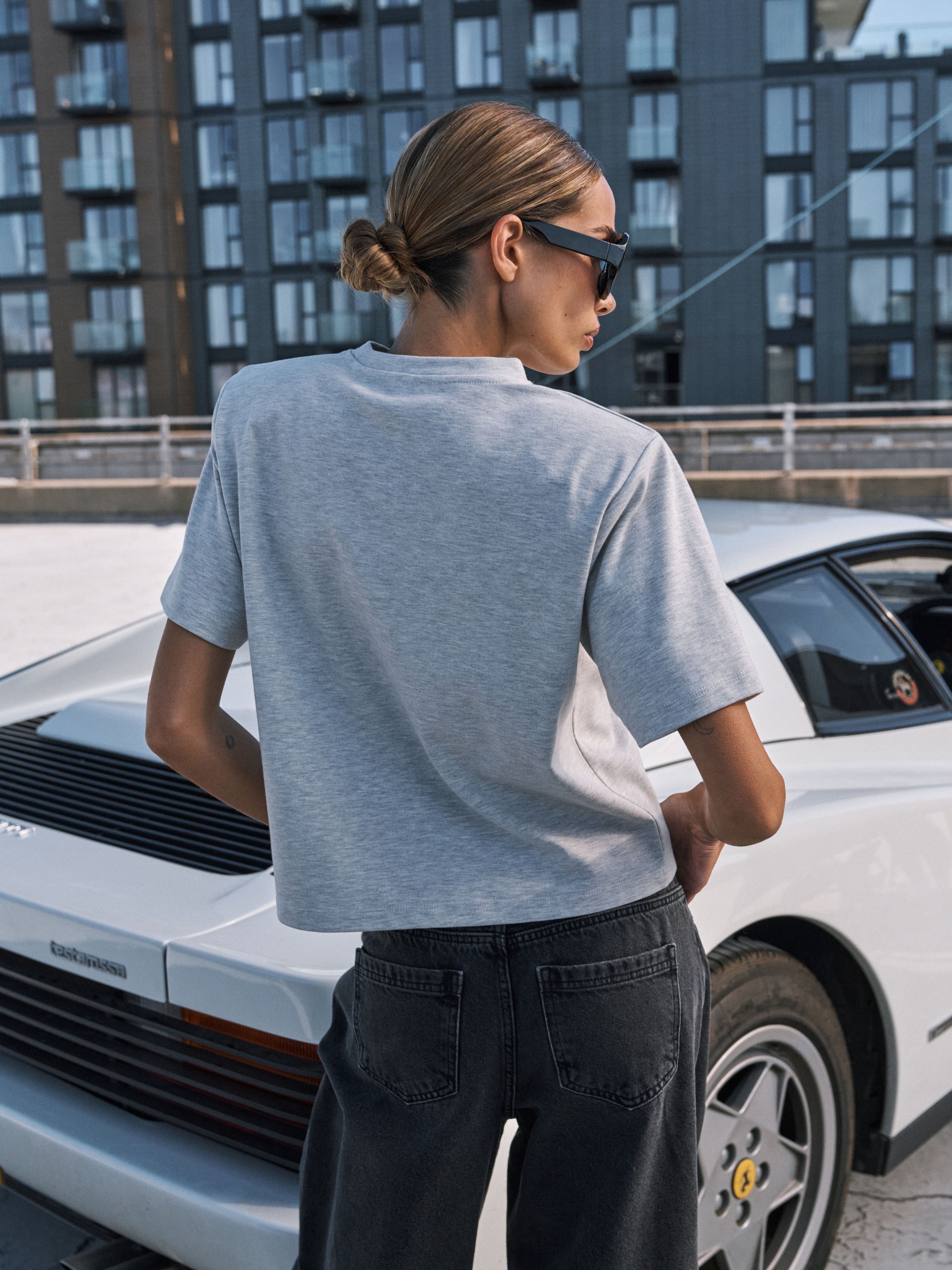 SHOULDER PAD T-SHIRT - GREY MARL
