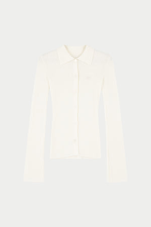 RIBBED KNITTED LONG SLEEVE TOP - OFF WHITE