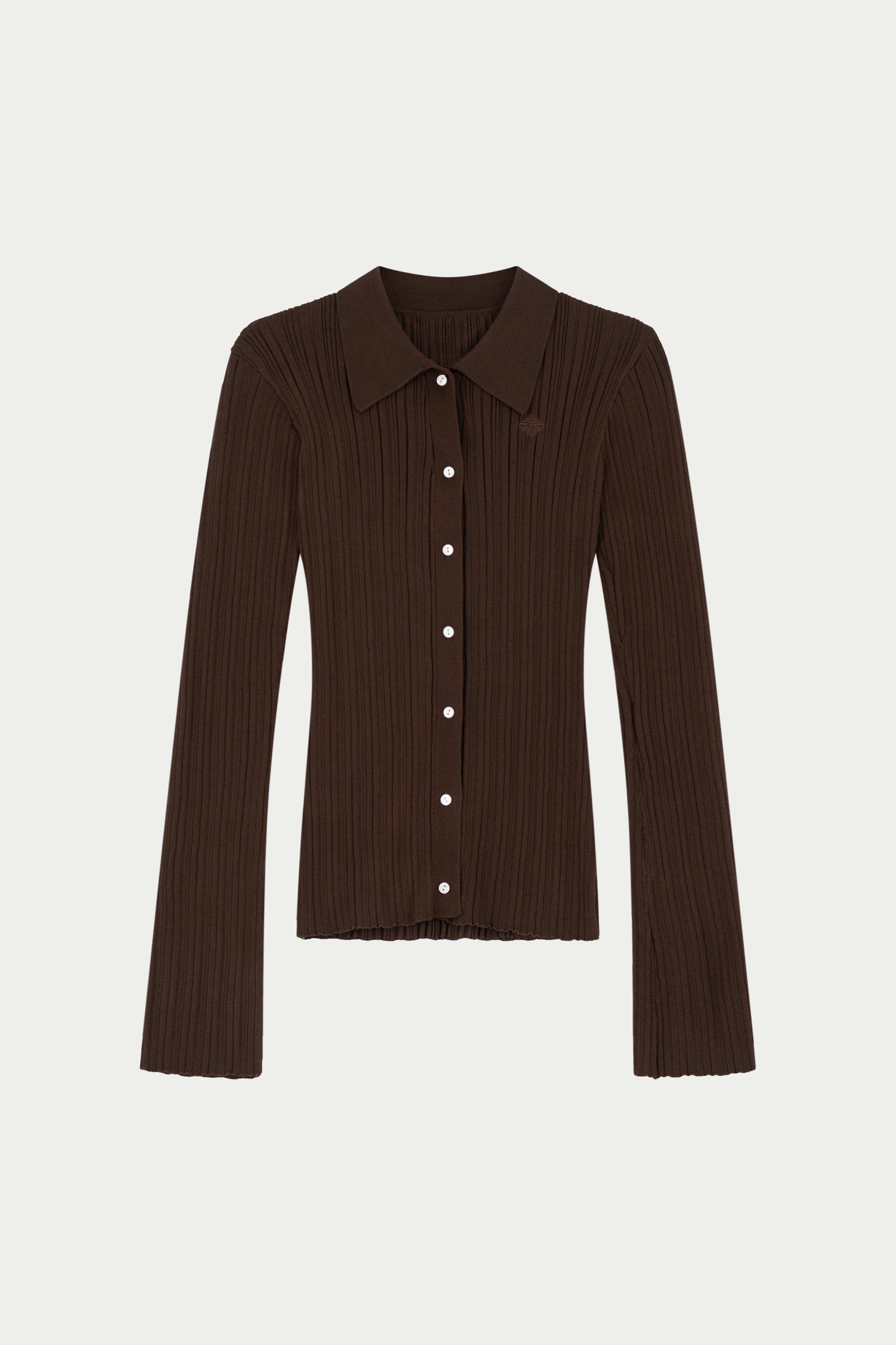 RIBBED KNITTED LONG SLEEVE TOP - CHOCOLATE