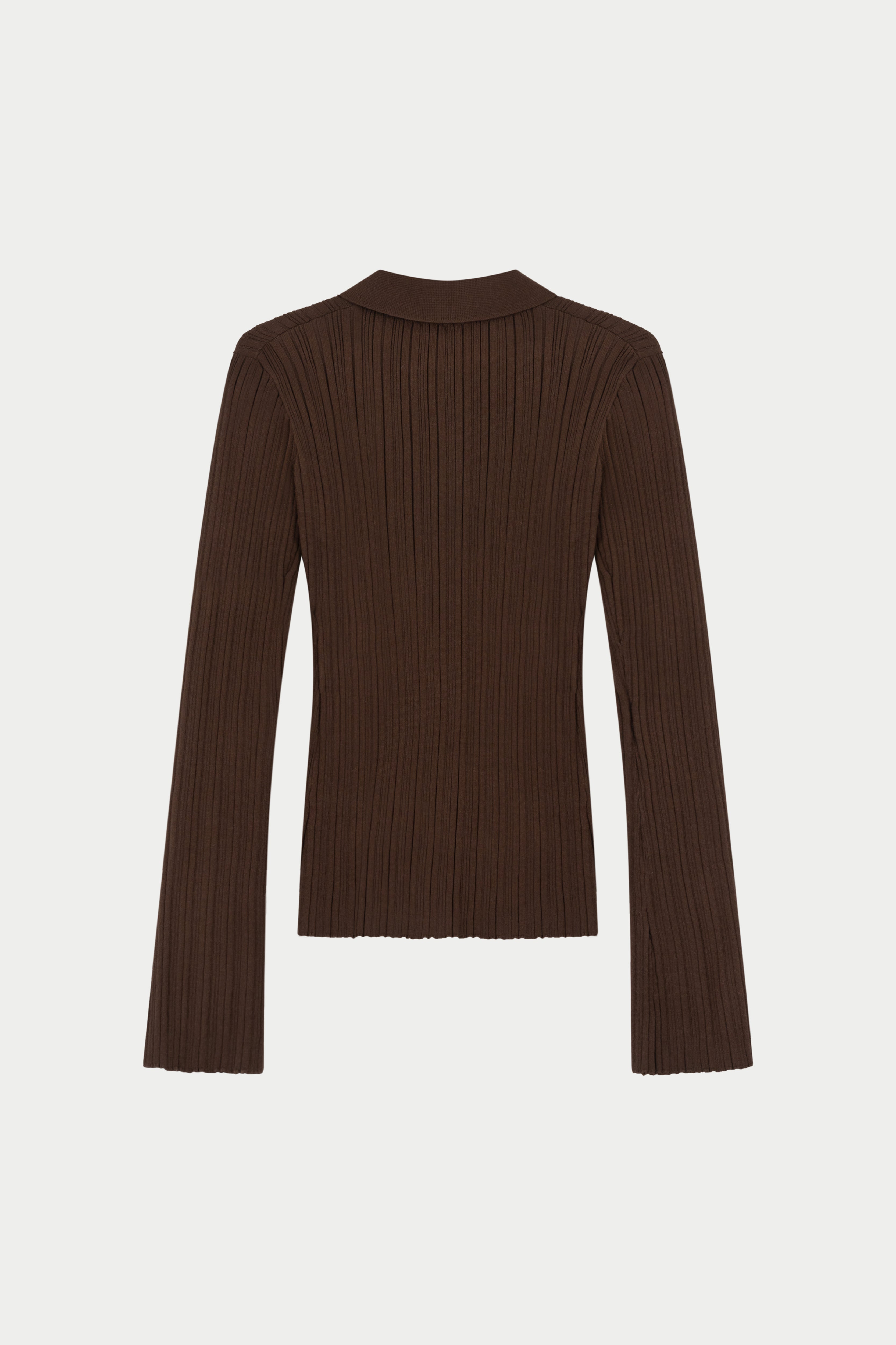 RIBBED KNITTED LONG SLEEVE TOP - CHOCOLATE