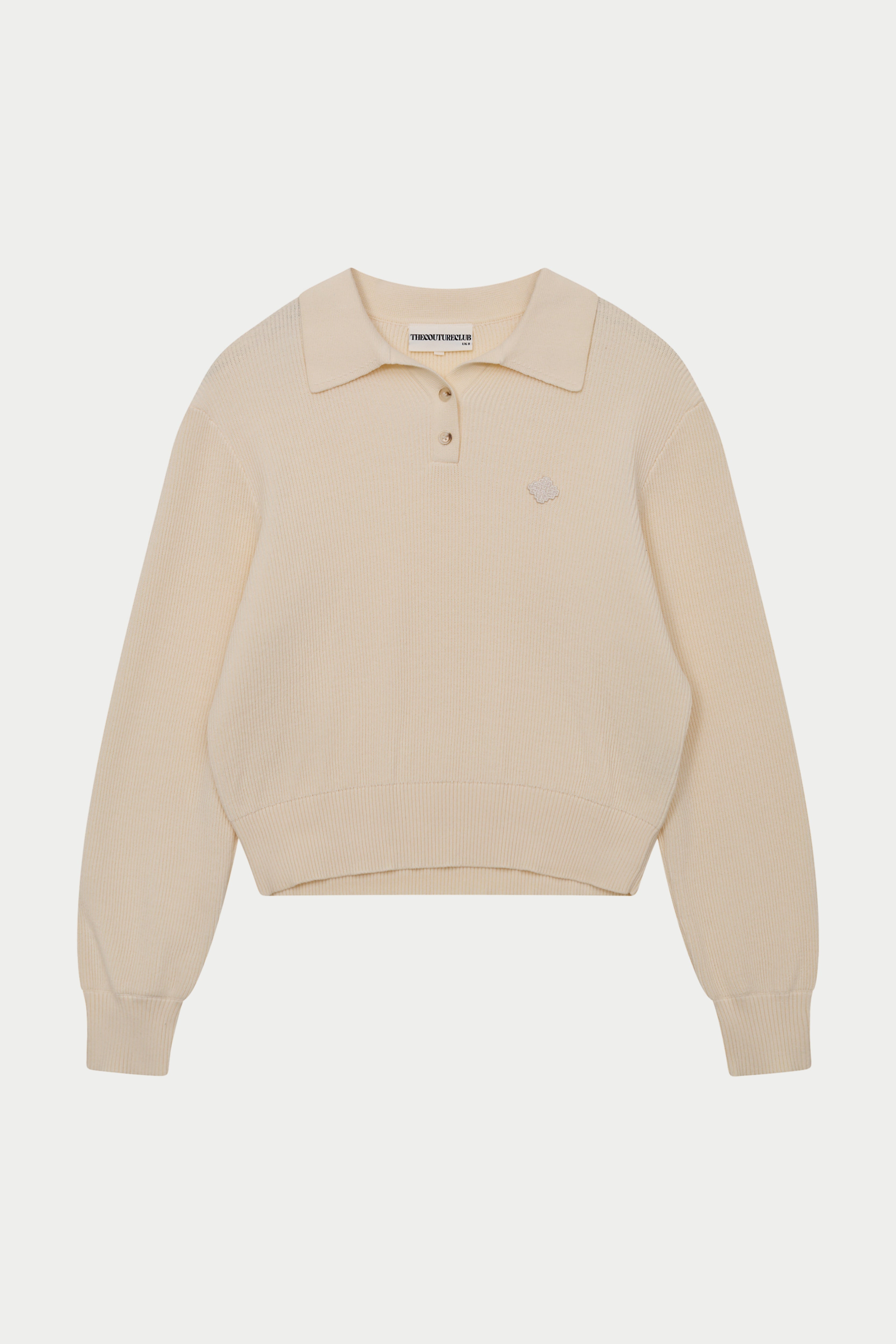 KNITTED BUTTON THROUGH POLO - BUTTERMILK