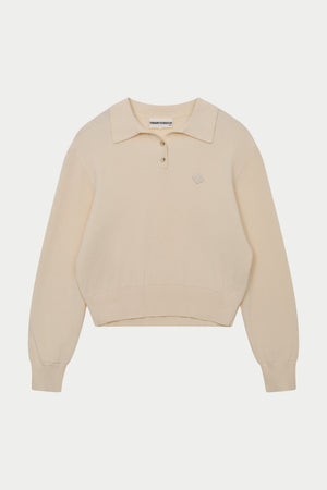 KNITTED BUTTON THROUGH POLO - BUTTERMILK