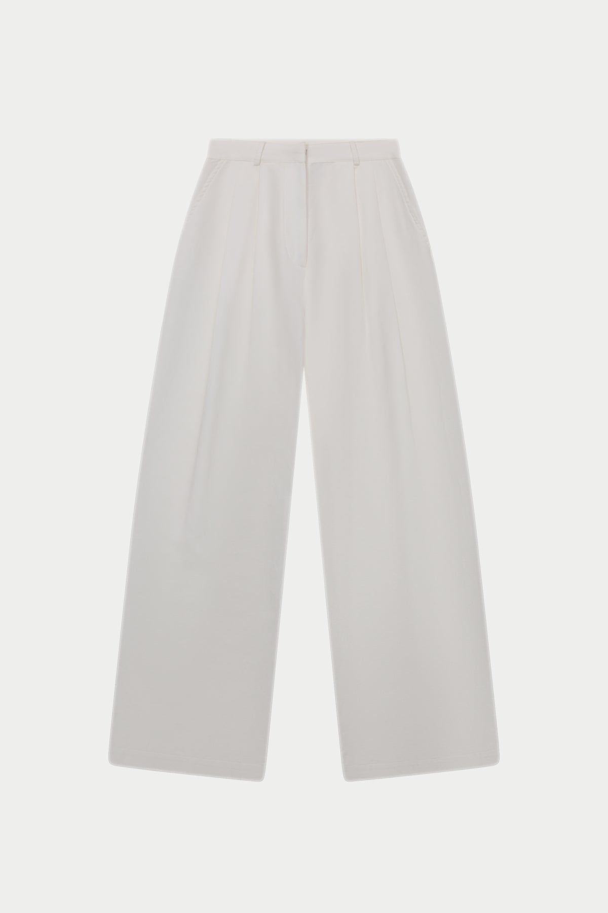LINEN BLEND WIDE LEG PLEATED TROUSERS - WHITE