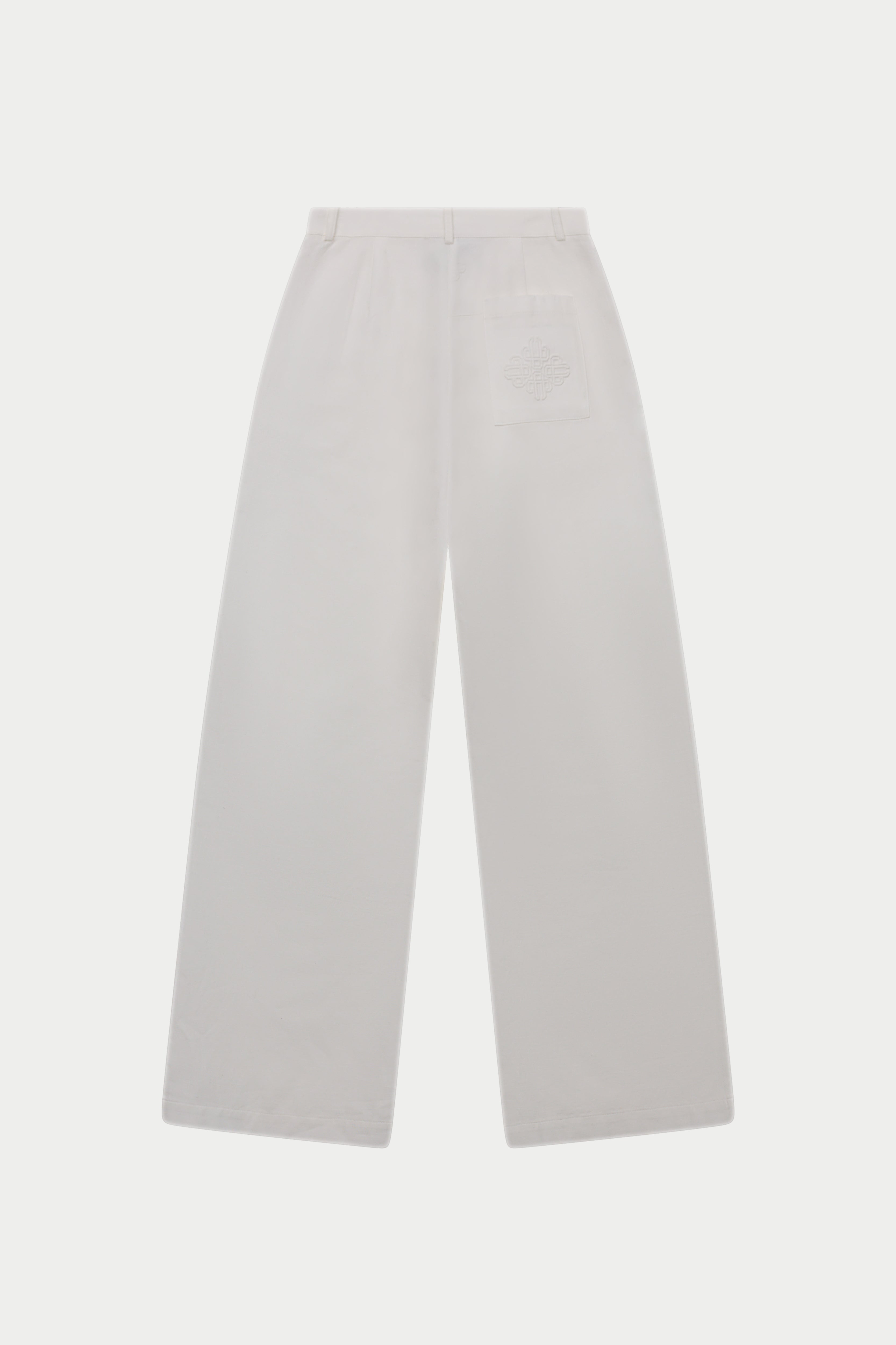 LINEN BLEND WIDE LEG PLEATED TROUSERS - WHITE