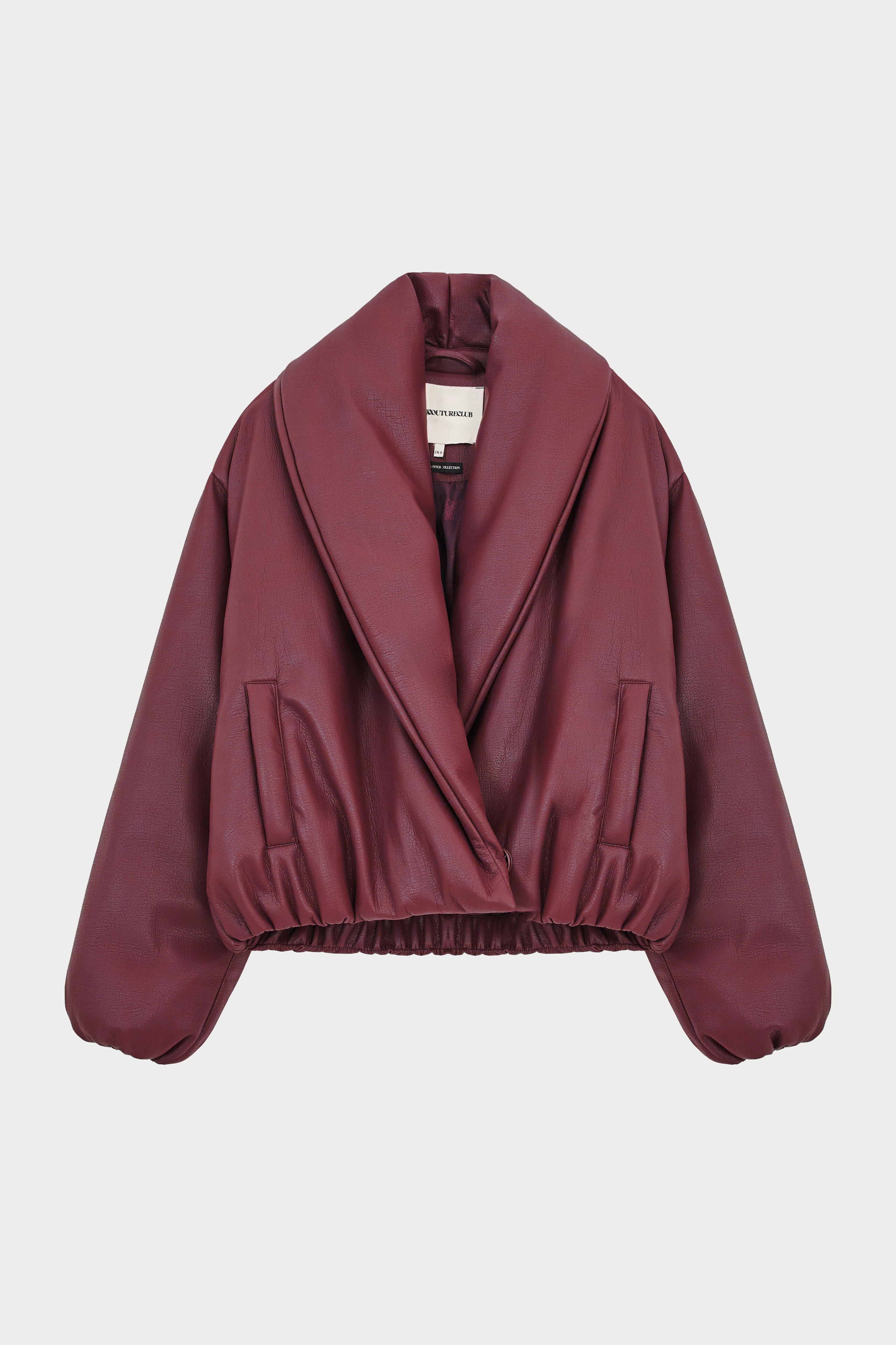 OVERSIZED COLLAR FAUX LEATHER PUFFER COAT BURGUNDY – The Couture