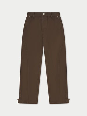 WOVEN CANVAS DISTRESSED TROUSER - BROWN