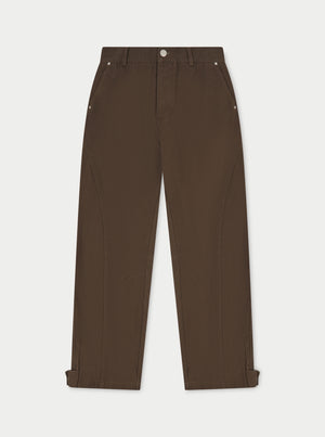 WOVEN CANVAS DISTRESSED TROUSER - BROWN