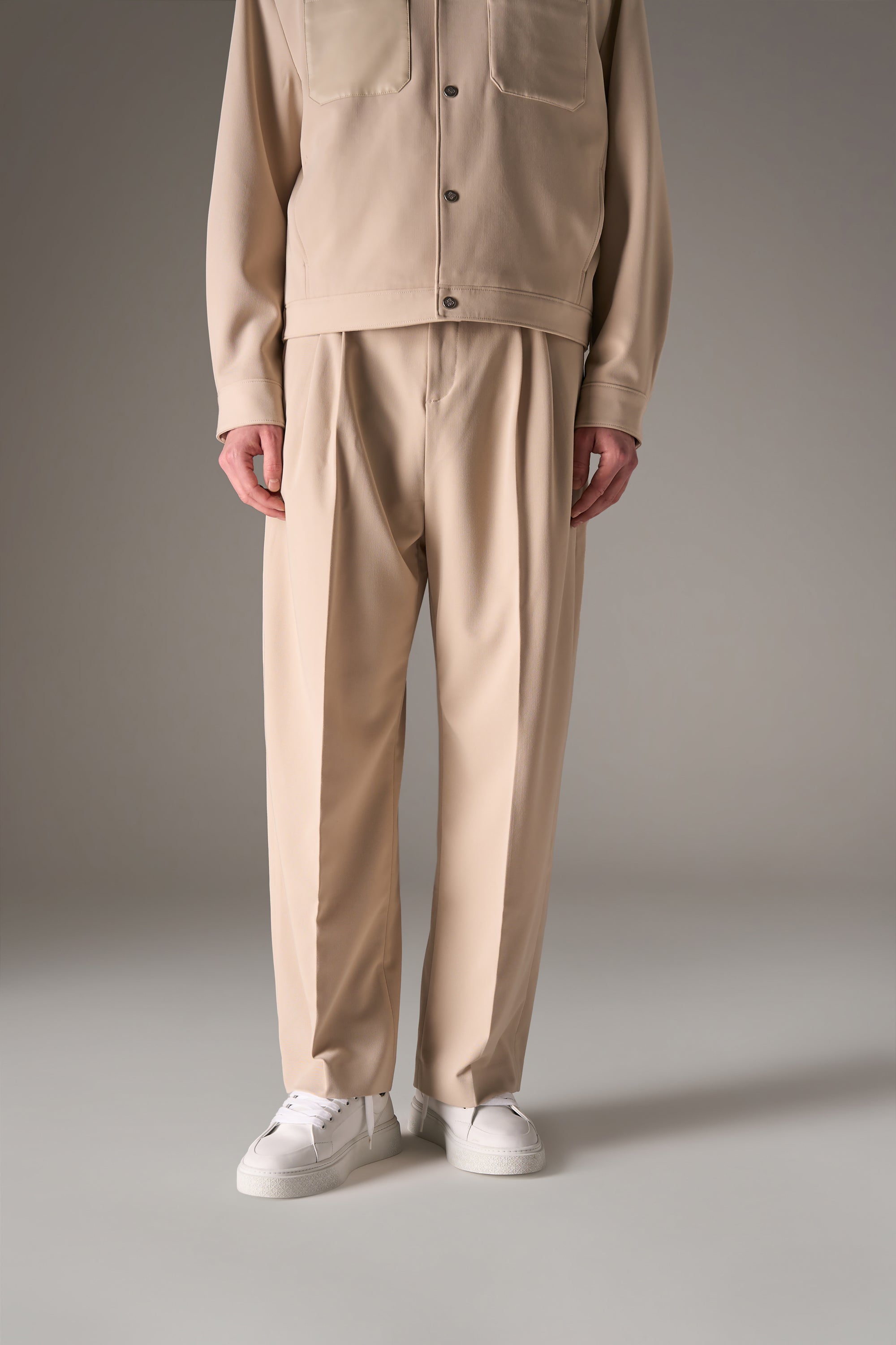 BARREL LEG TAILORED TROUSERS - STONE