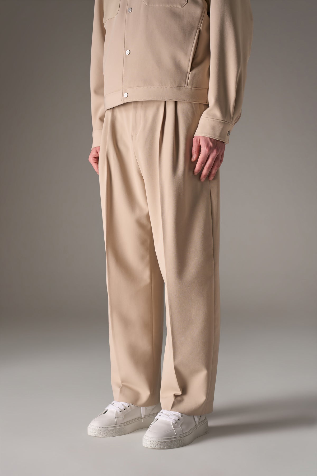 BARREL LEG TAILORED TROUSERS - STONE
