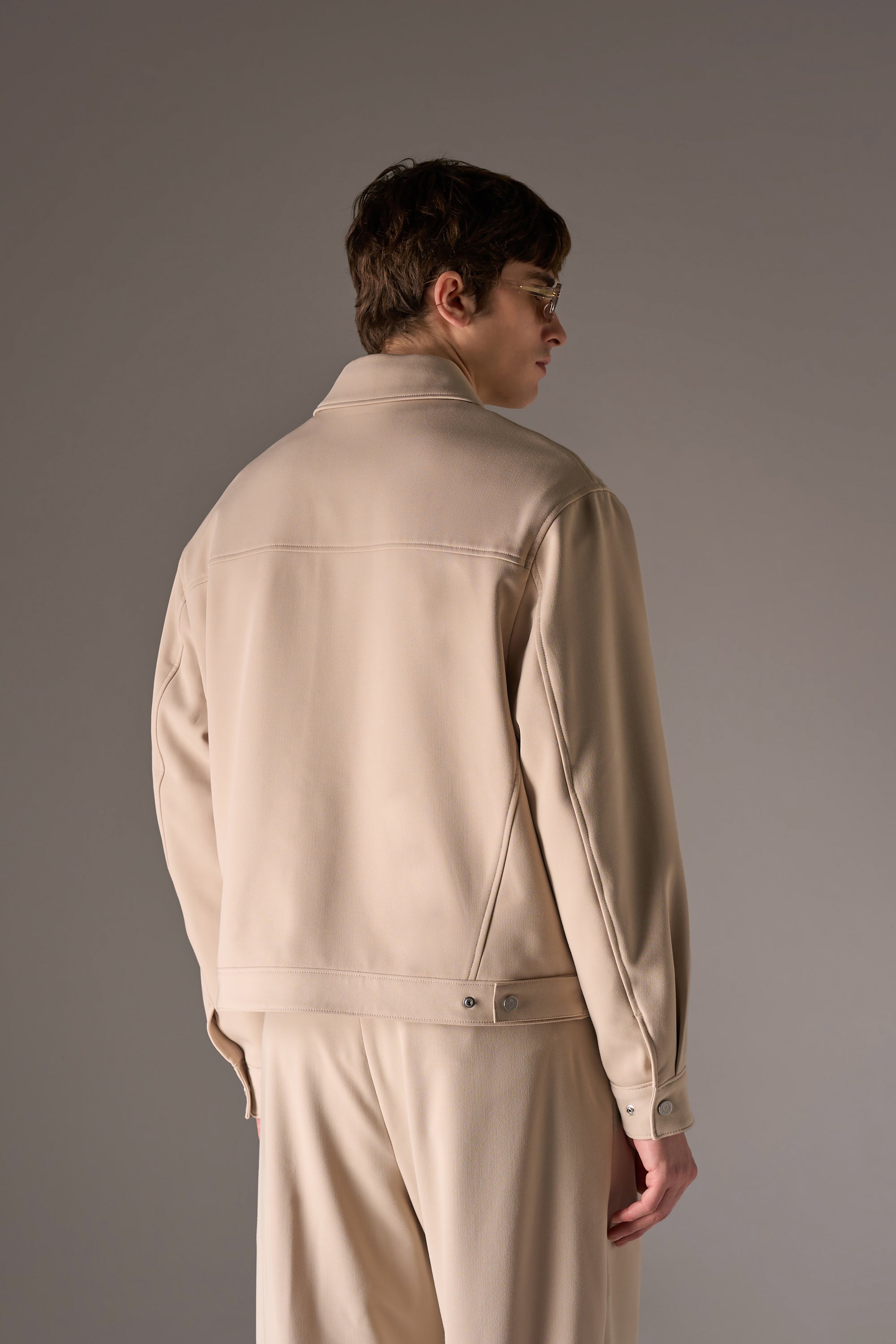 FAUX LEATHER POCKET TAILORED JACKET - STONE