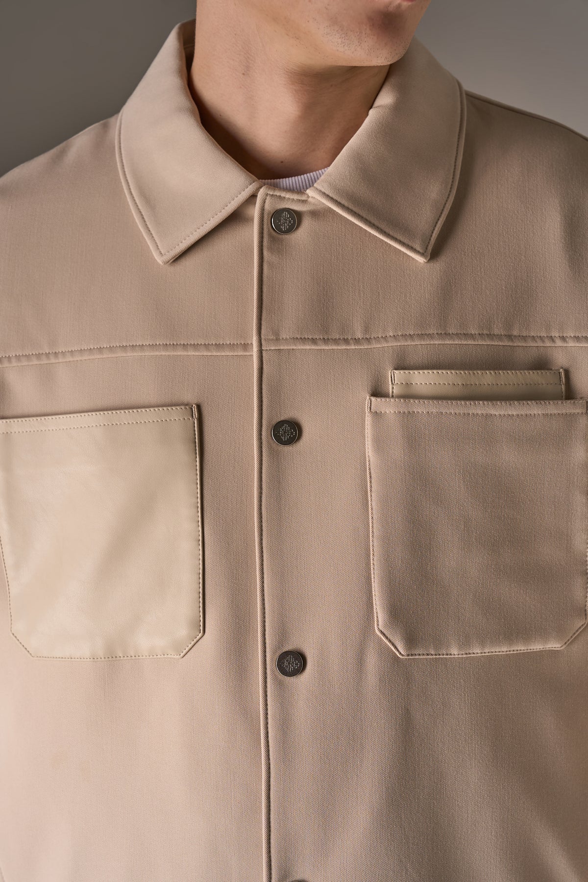 FAUX LEATHER POCKET TAILORED JACKET - STONE