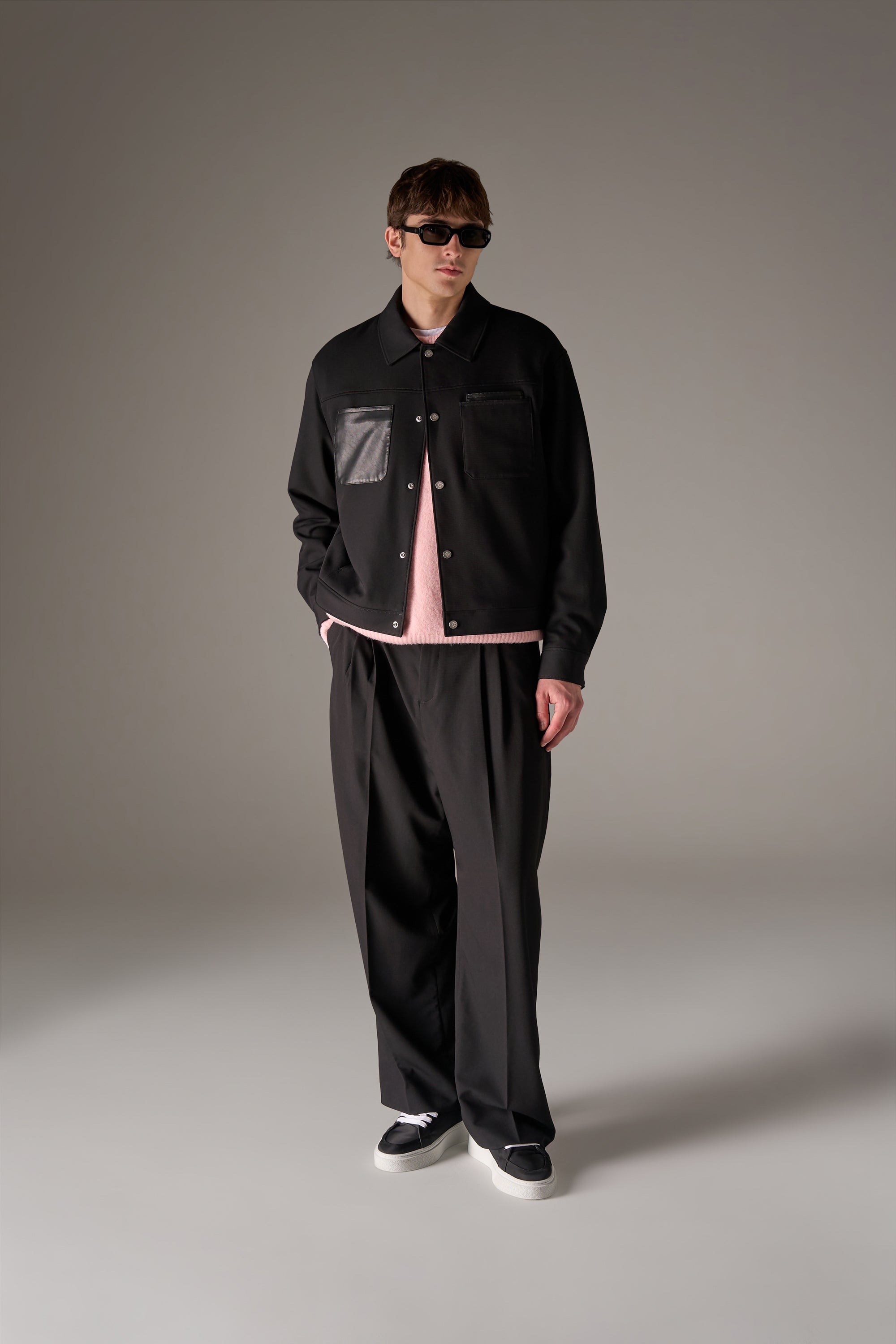 BARREL LEG TAILORED TROUSERS - BLACK