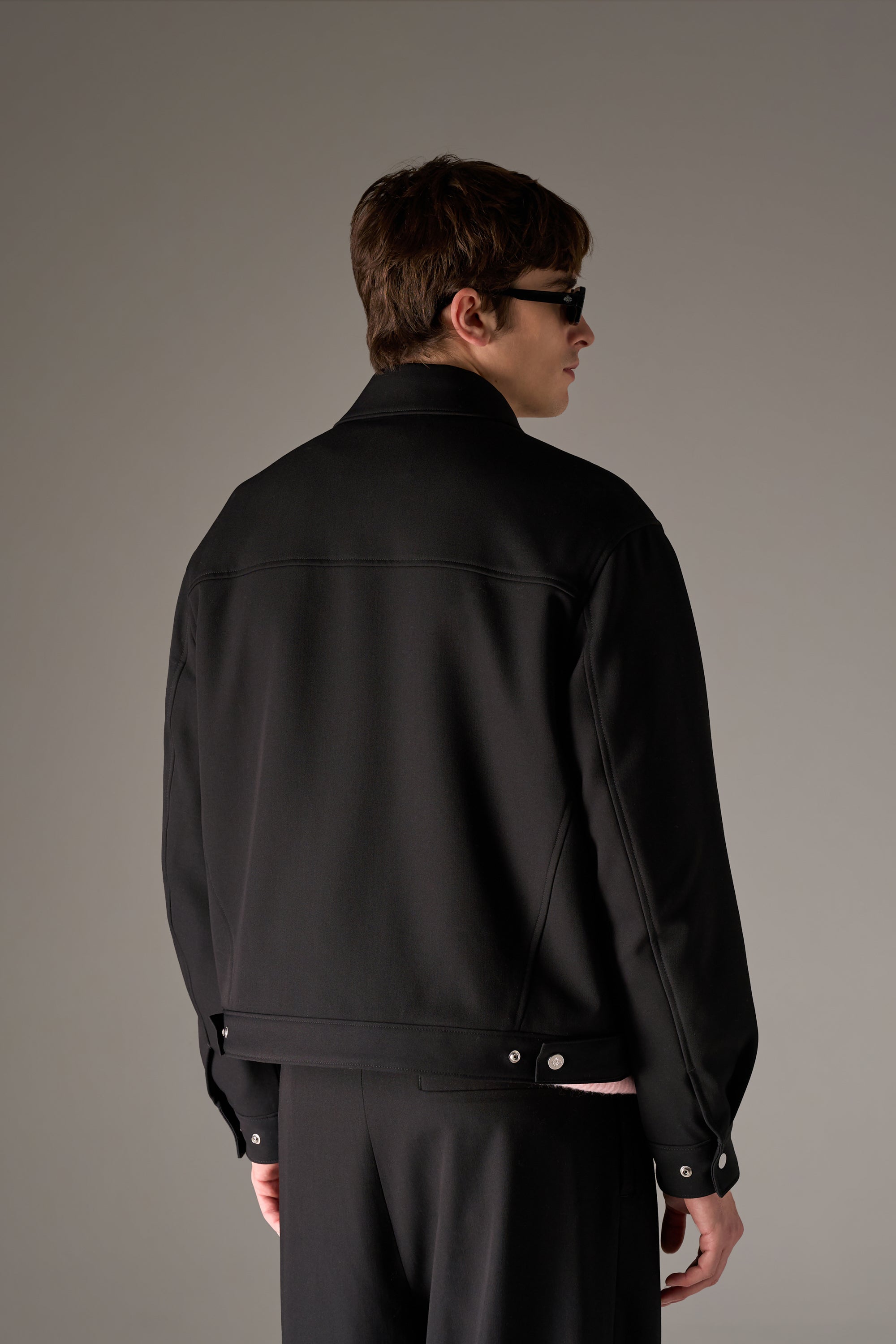 FAUX LEATHER POCKET TAILORED JACKET - BLACK