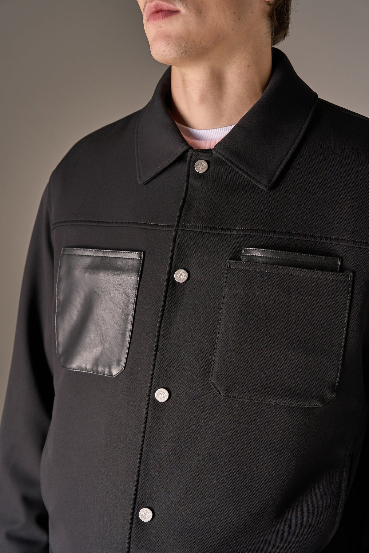 FAUX LEATHER POCKET TAILORED JACKET - BLACK