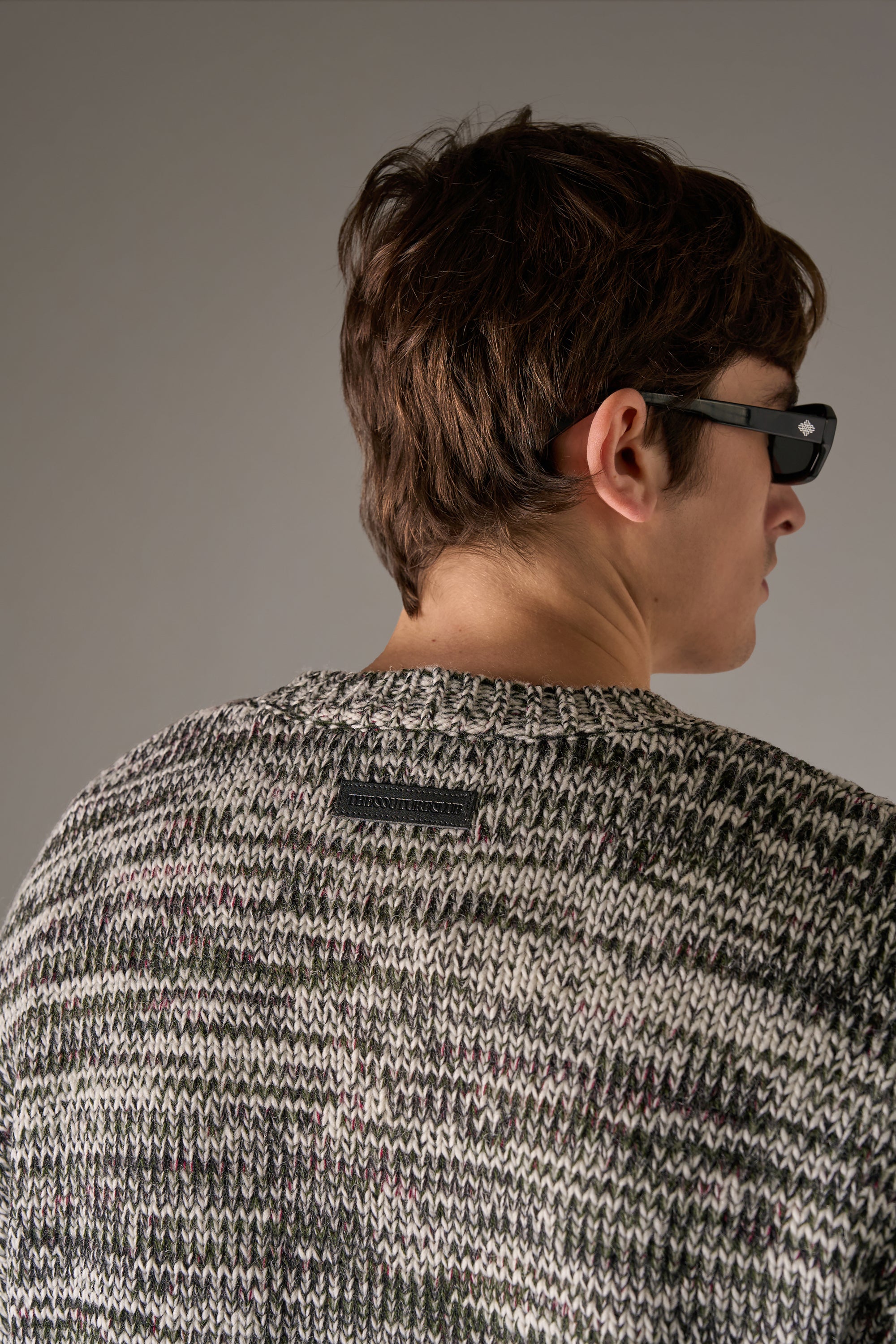 MIXED YARN KNITTED CREW - WHITE/KHAKI
