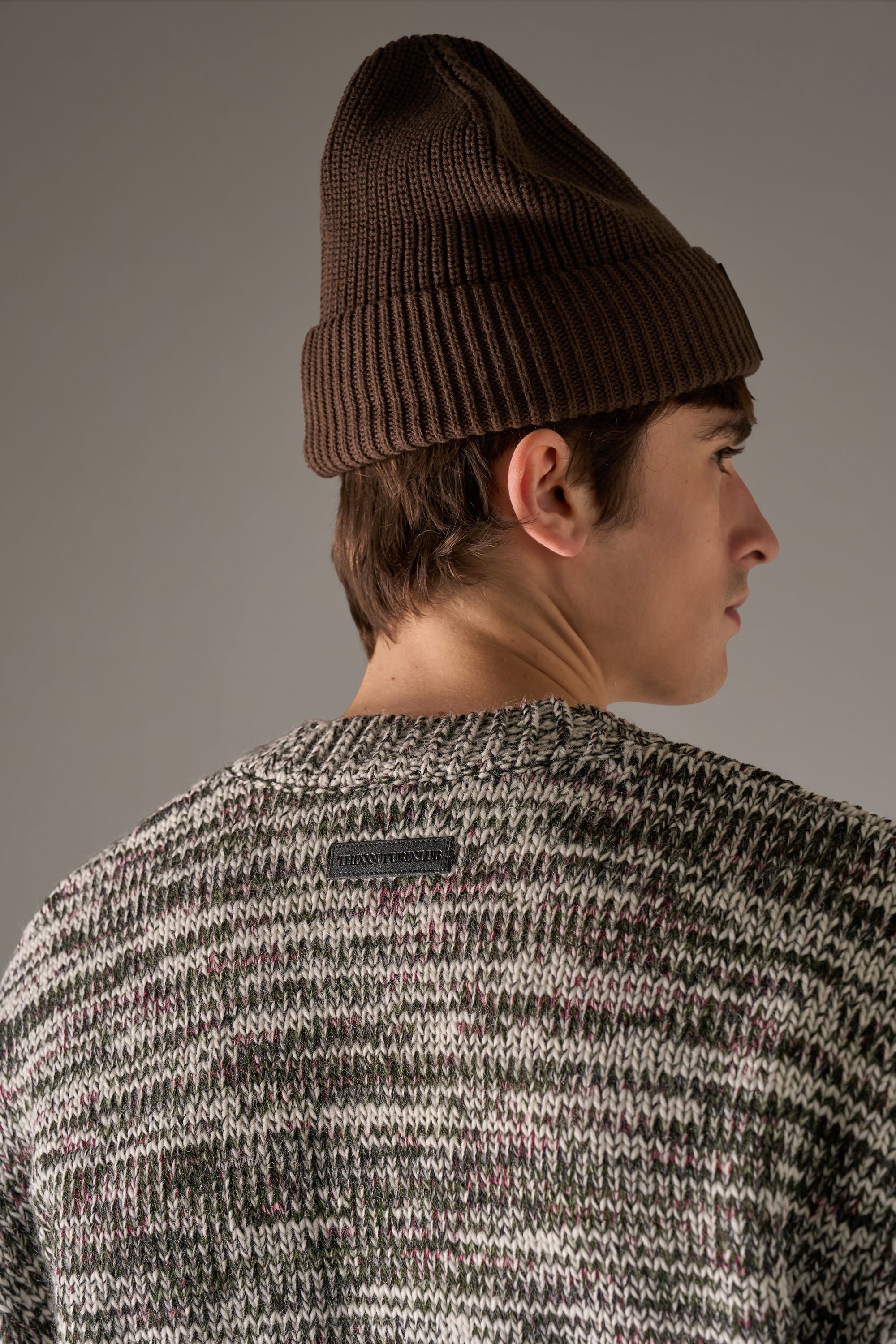 MIXED YARN KNITTED CARDIGAN - WHITE/KHAKI