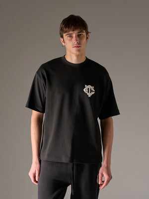APPLIQUE MONOGRAM EMBLEM T-SHIRT - BLACK
