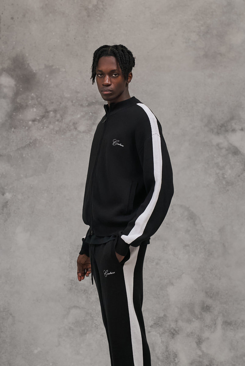SIDE STRIPE KNITTED TRACK JACKET - BLACK – The Couture Club