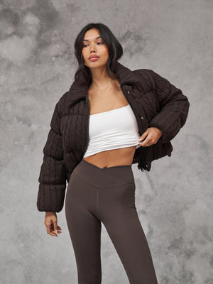 CABLE KNITTED PUFFER - BROWN