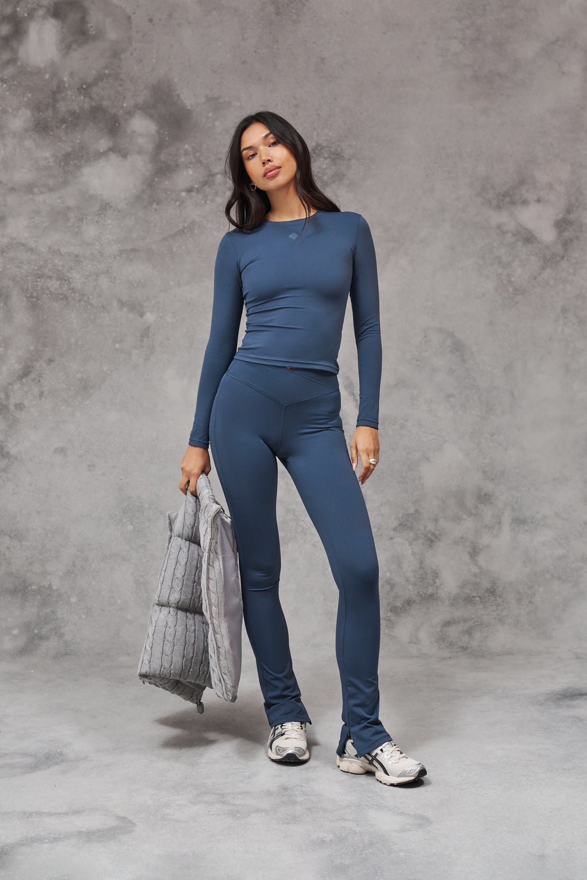 SCULPTING STRETCH ZIP HEM LEGGINGS - PETROL BLUE