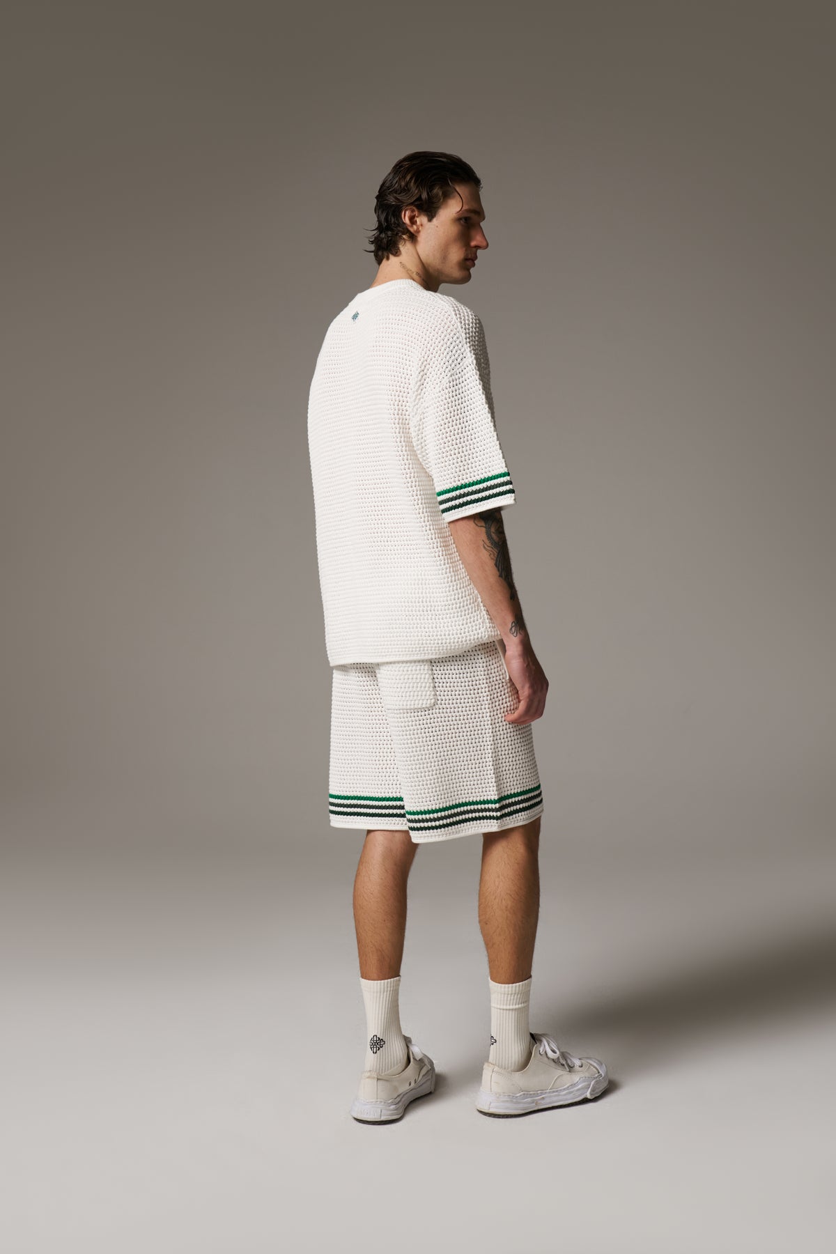 STRIPE CROCHET KNIT SHORTS - WHITE