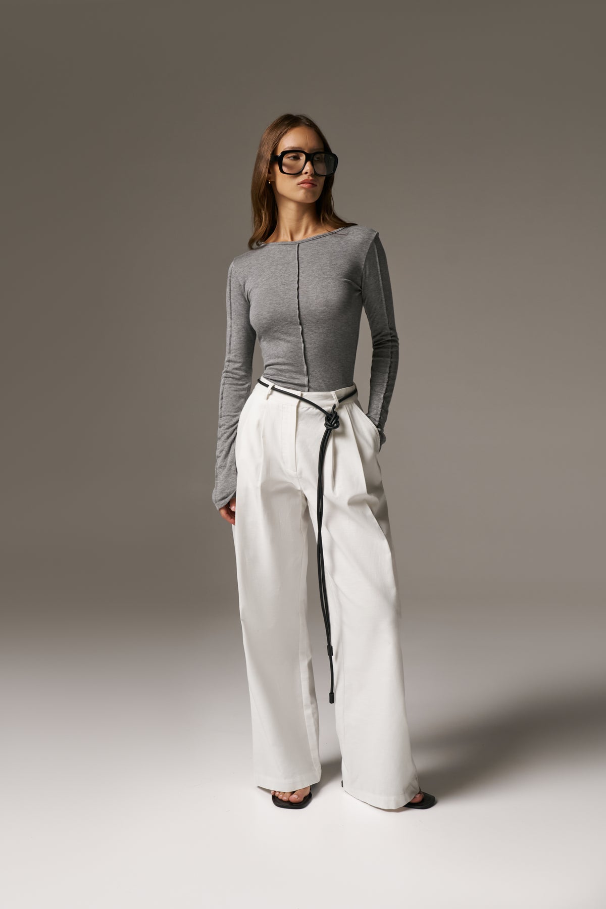 LONG SLEEVE SLUB TOP - GREY