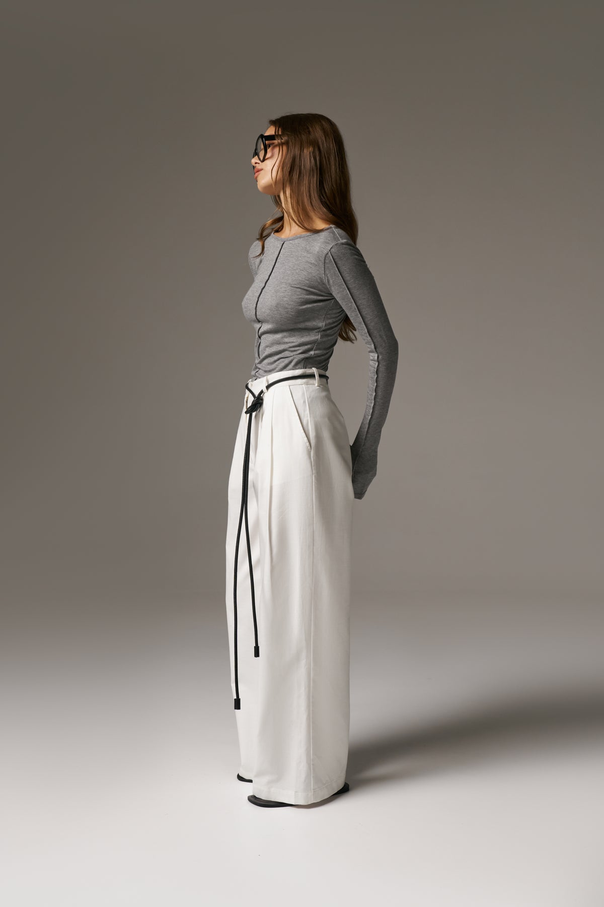 LONG SLEEVE SLUB TOP - GREY