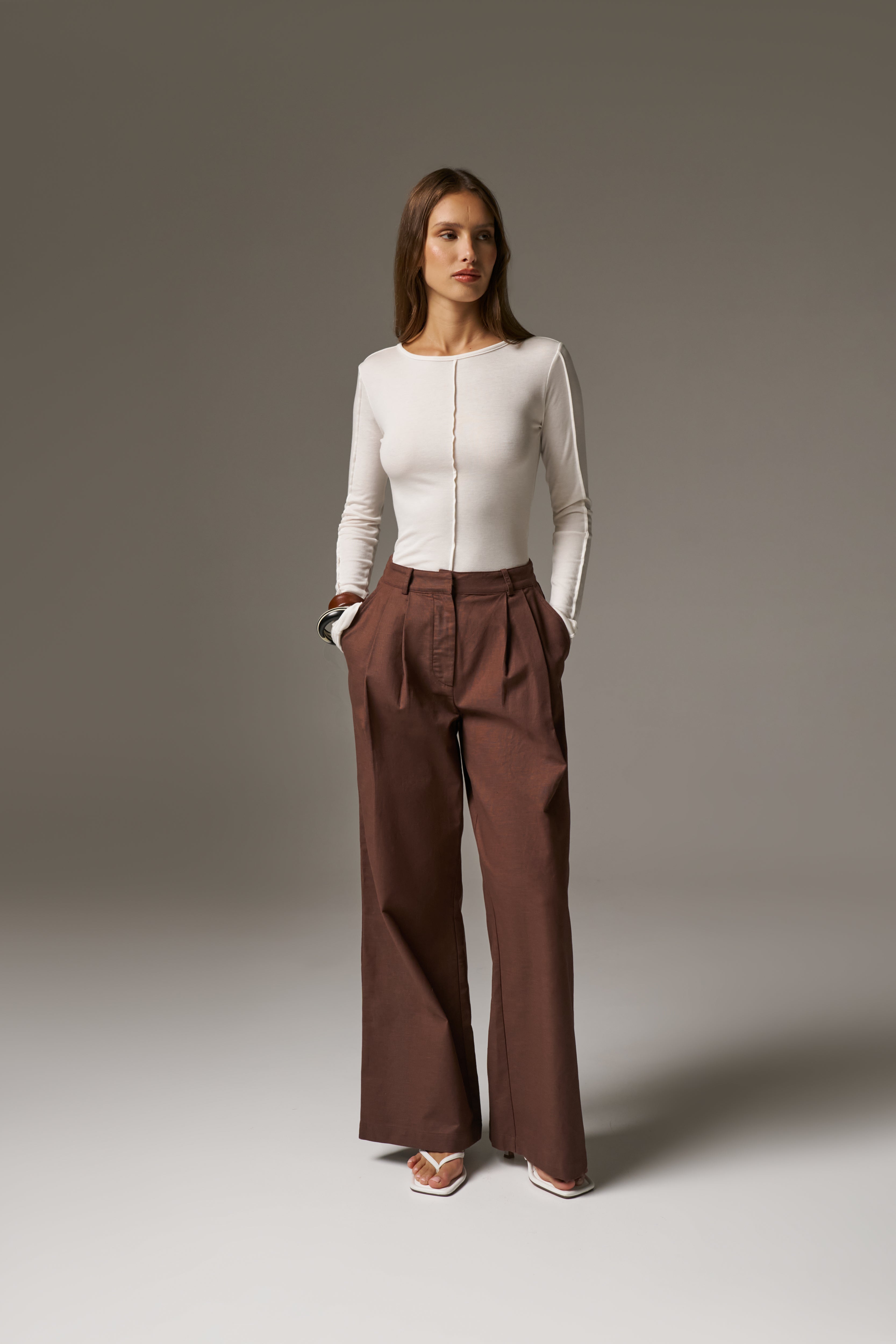 LONG SLEEVE SLUB TOP - WHITE