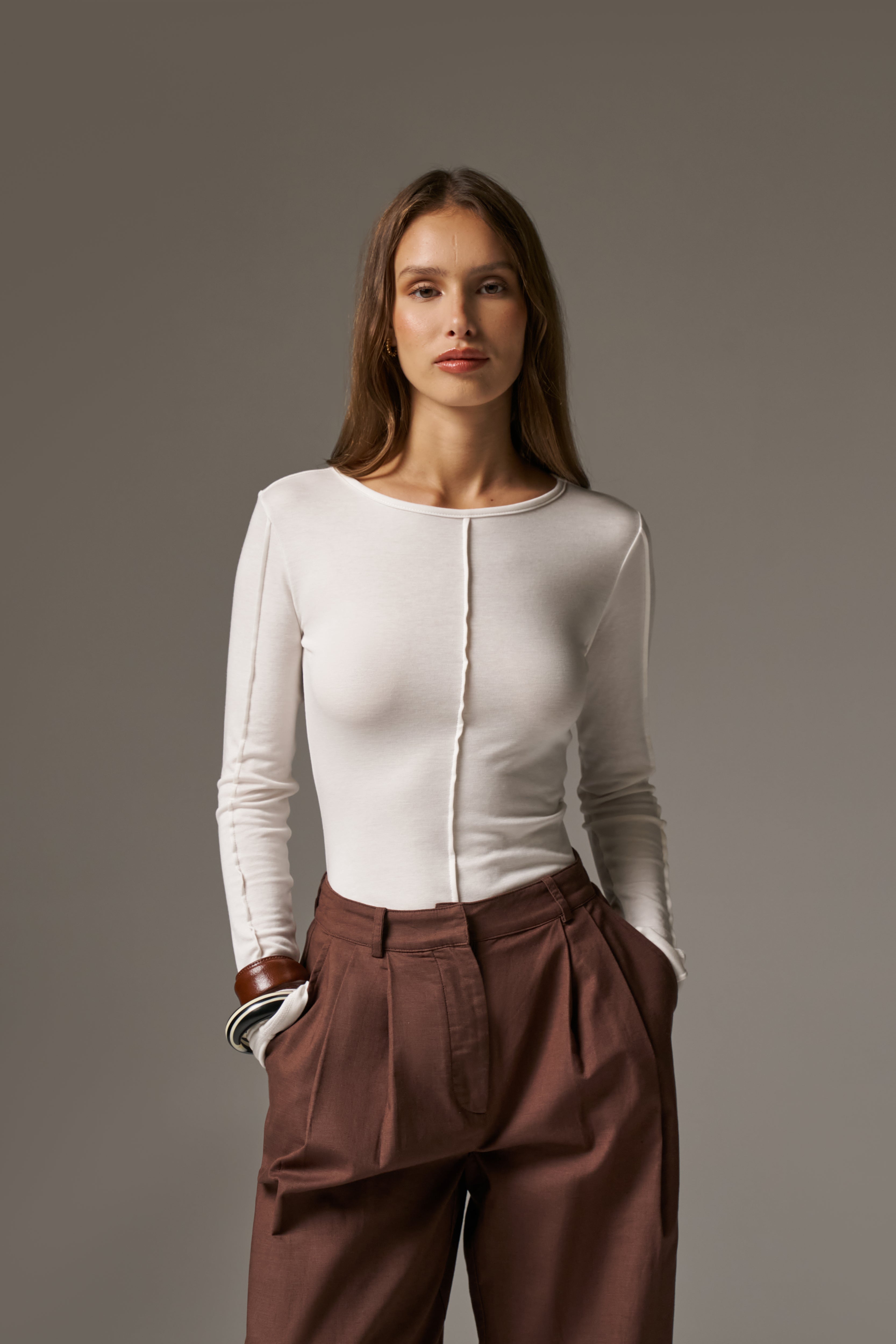 LONG SLEEVE SLUB TOP - WHITE