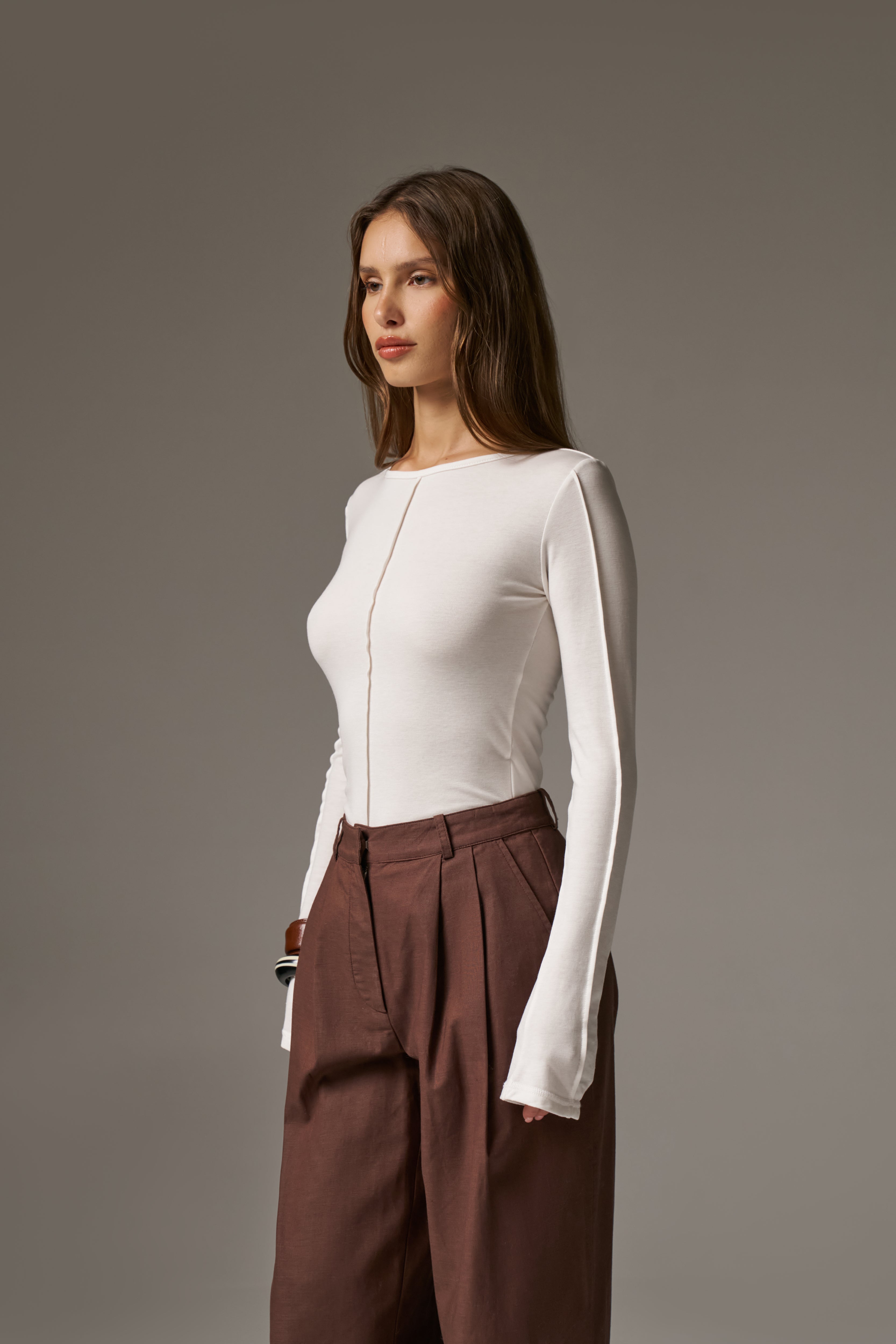 LONG SLEEVE SLUB TOP - WHITE