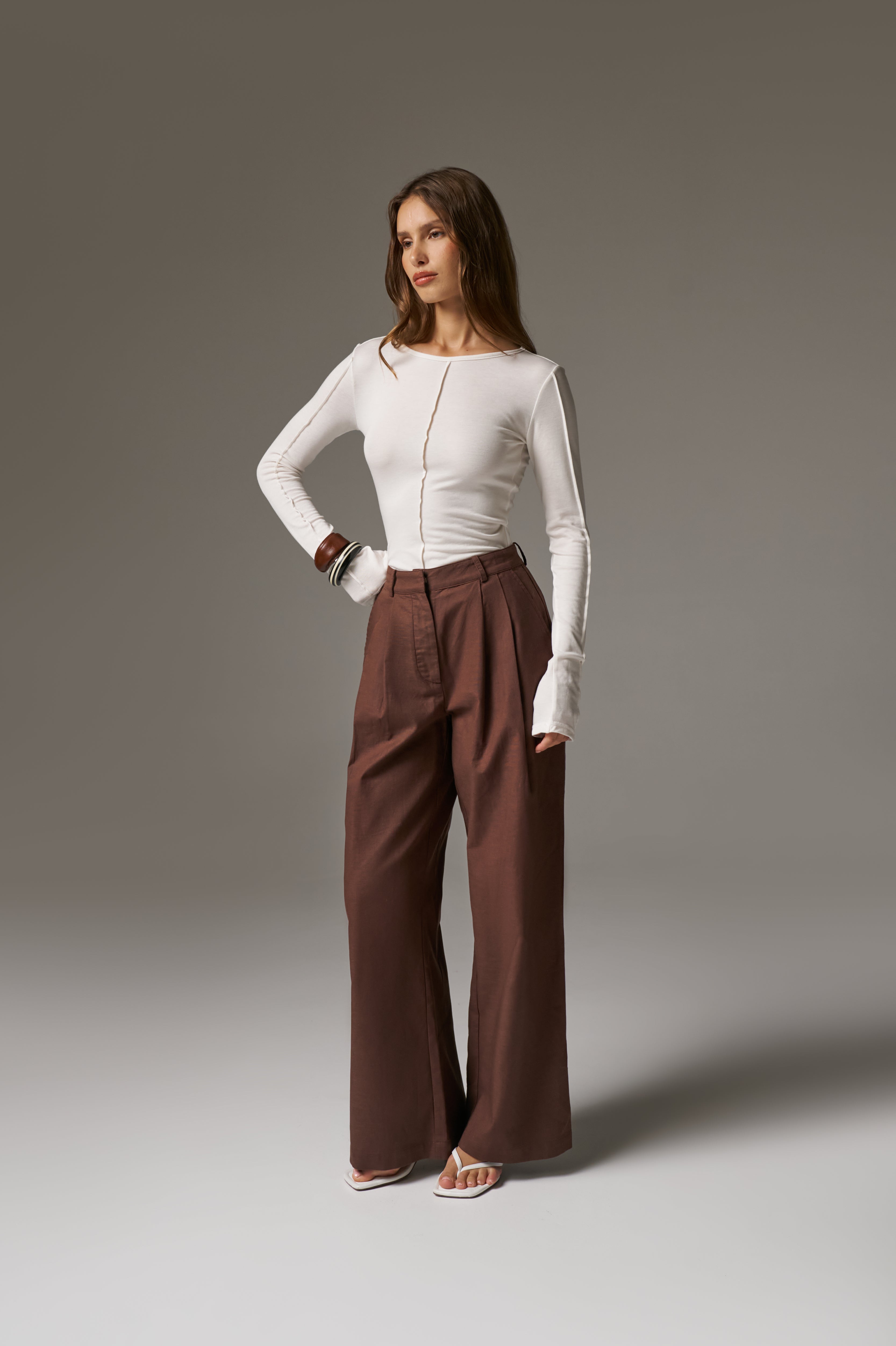 LONG SLEEVE SLUB TOP - WHITE
