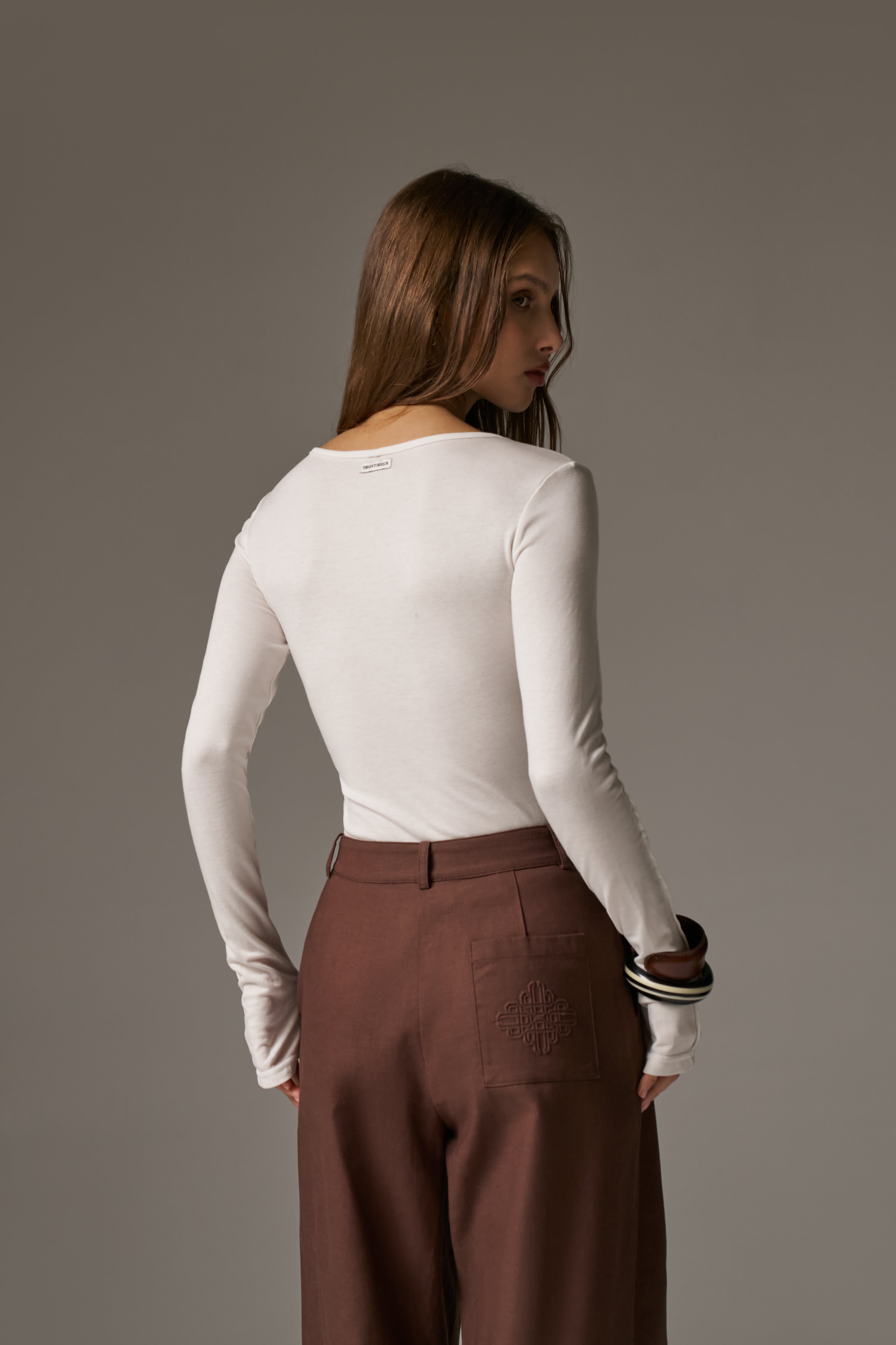 LONG SLEEVE SLUB TOP - WHITE
