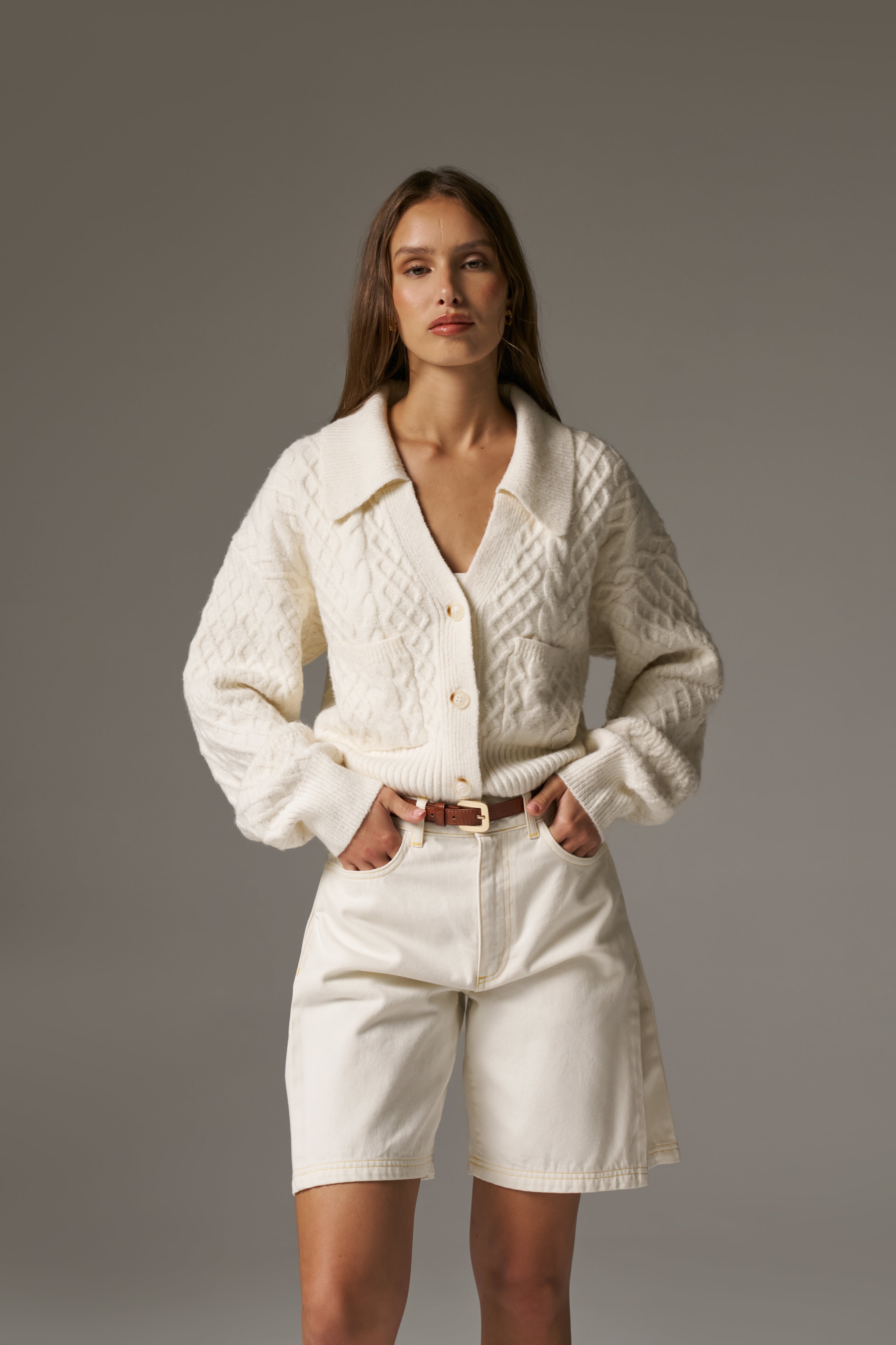 ハーベスティ CABLE KNIT CARDIGAN OFF WHITE HARVESTY ハンドニットカーディガン Cable Knit Cardigan （Off