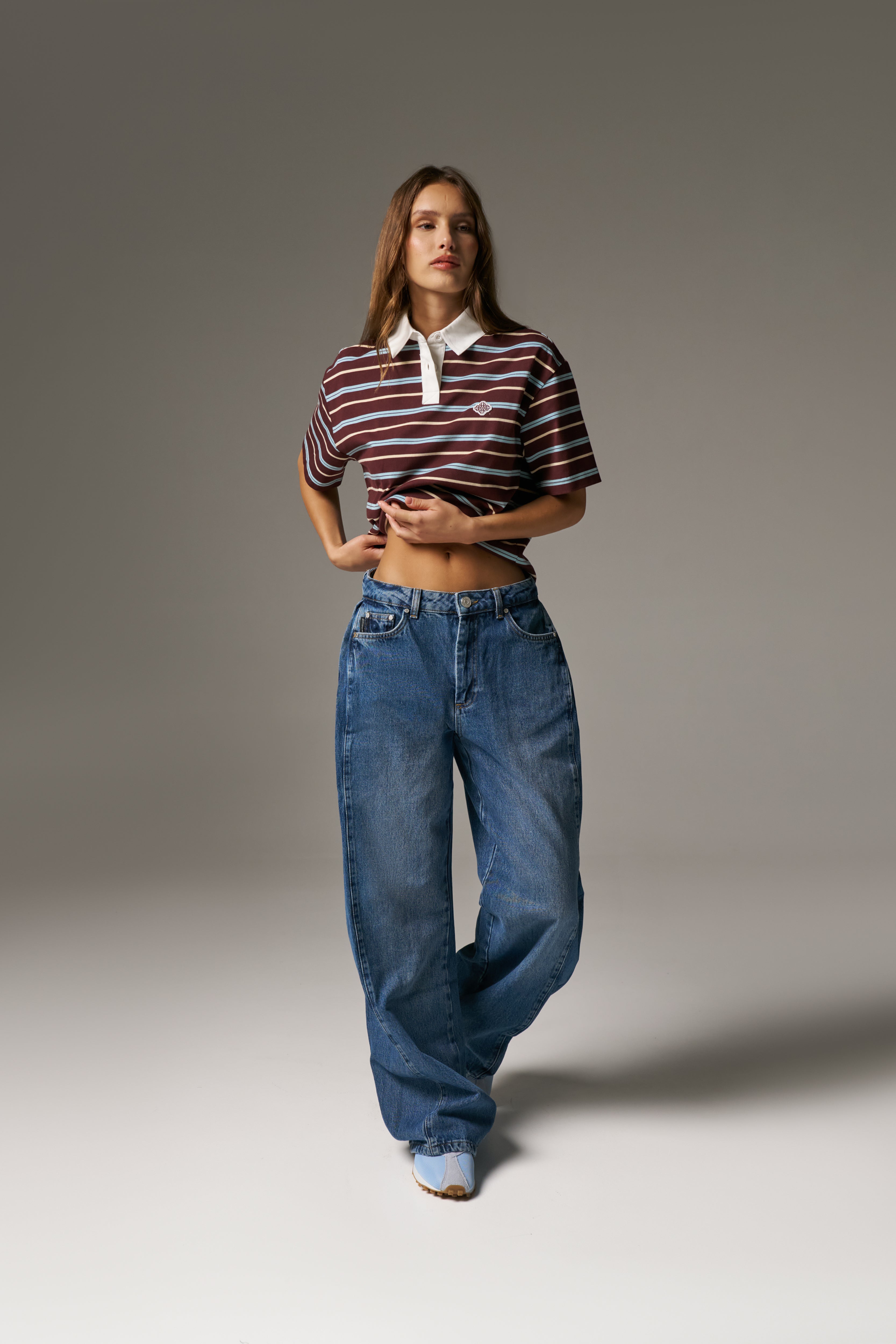 STRIPED POLO TEE - CHOCOLATE