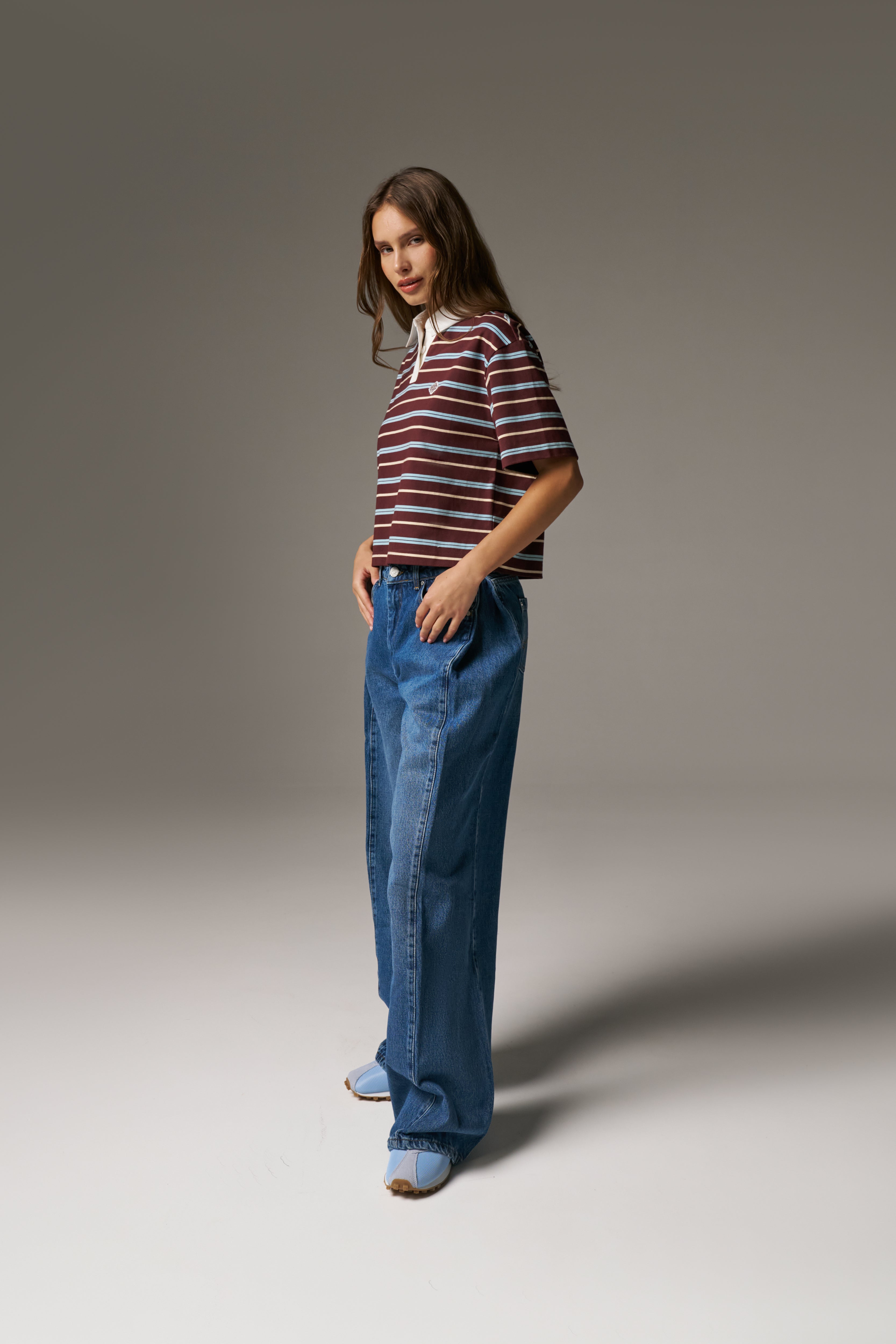 STRIPED POLO TEE - CHOCOLATE