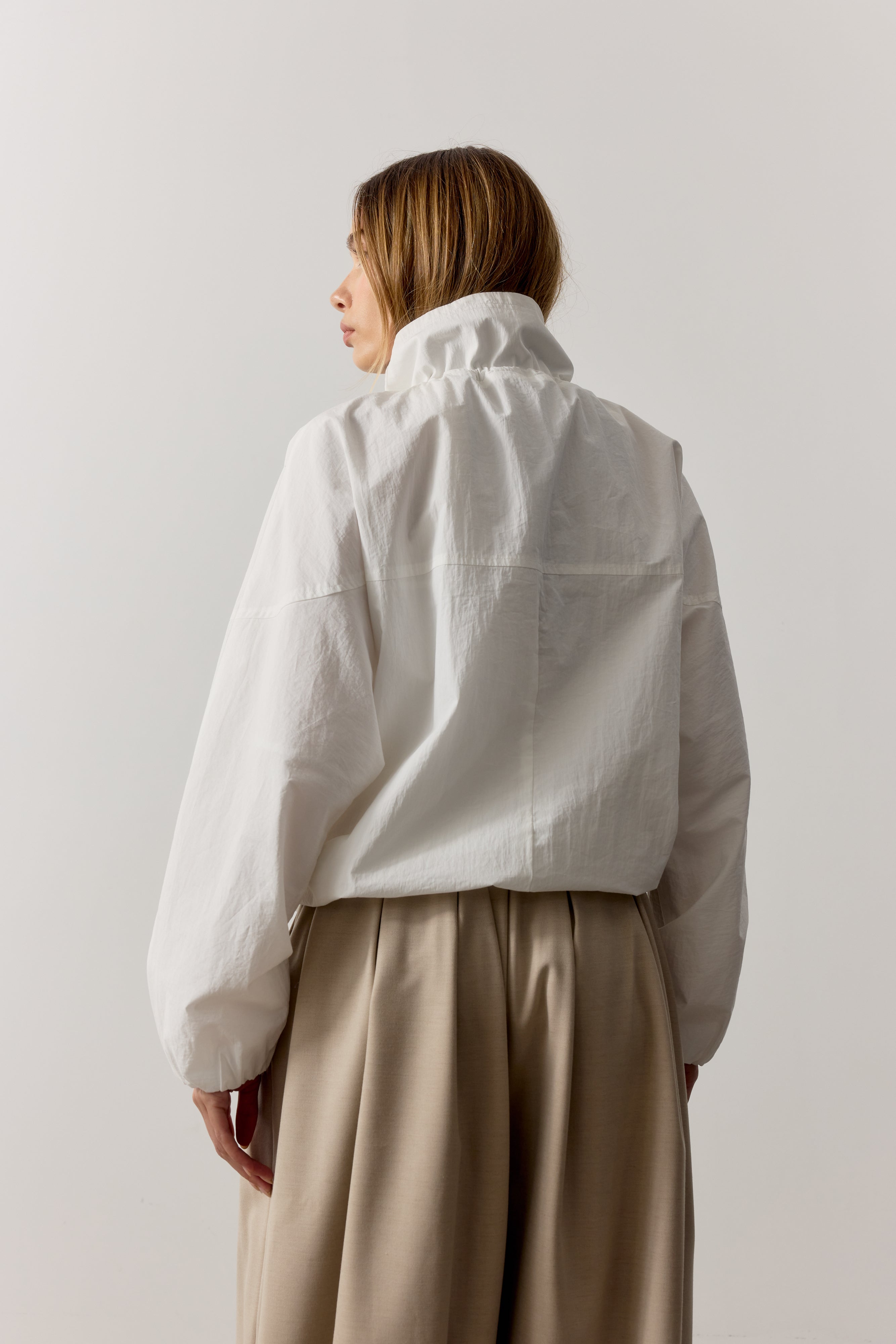 FUNNEL NECK TRACK JACKET - WHITE