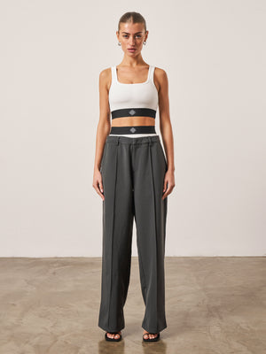 BRANDED ELASTIC DOUBLE LAYER TROUSERS - CHARCOAL